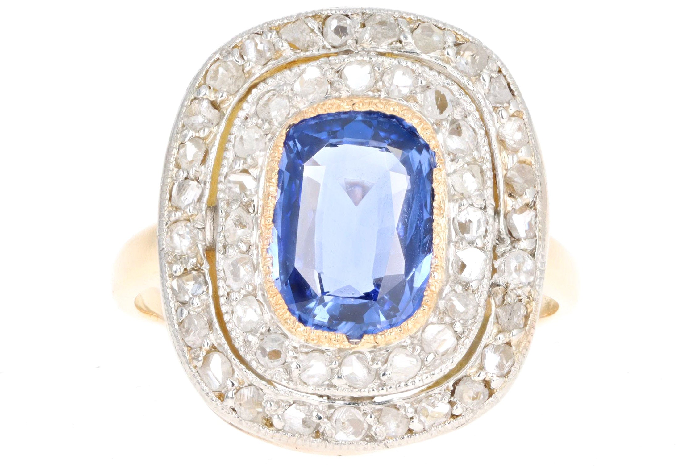 Victorian 18K Yellow Gold & Platinum 2.0 Carat Natural No Heat Sapphire Ring - Queen May