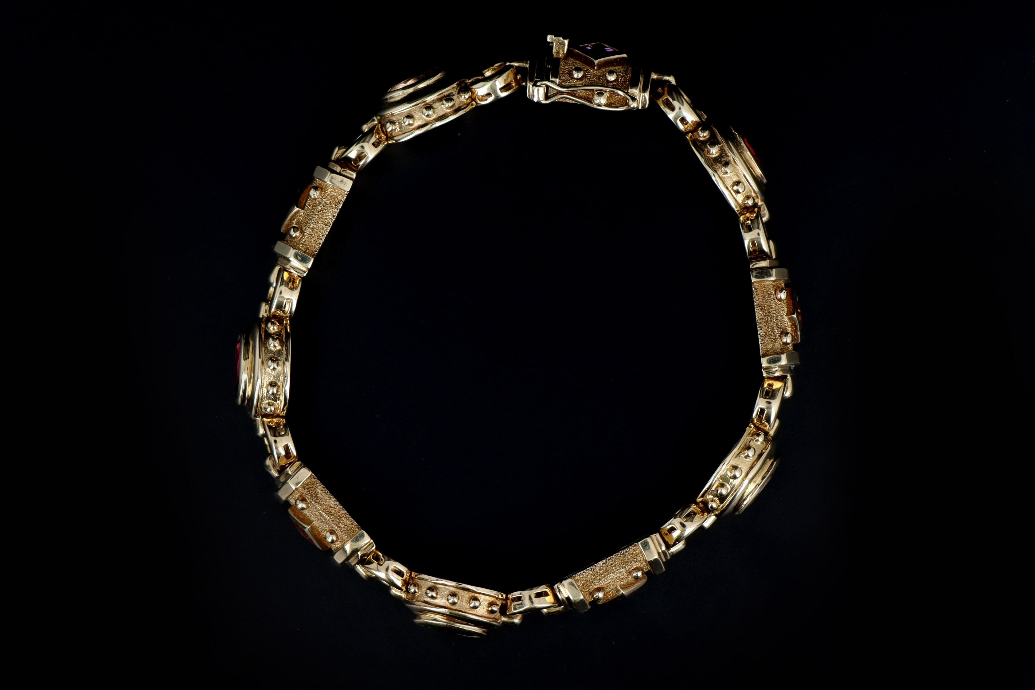 Vintage 14K Yellow Gold Multi Gem Link Bracelet - Queen May