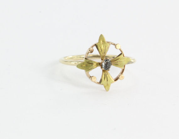 Antique 10K & 14K Rose and Yellow Gold Art Nouveau Compass Florette Stick Pin Conversion Ring Midi Ring - Queen May