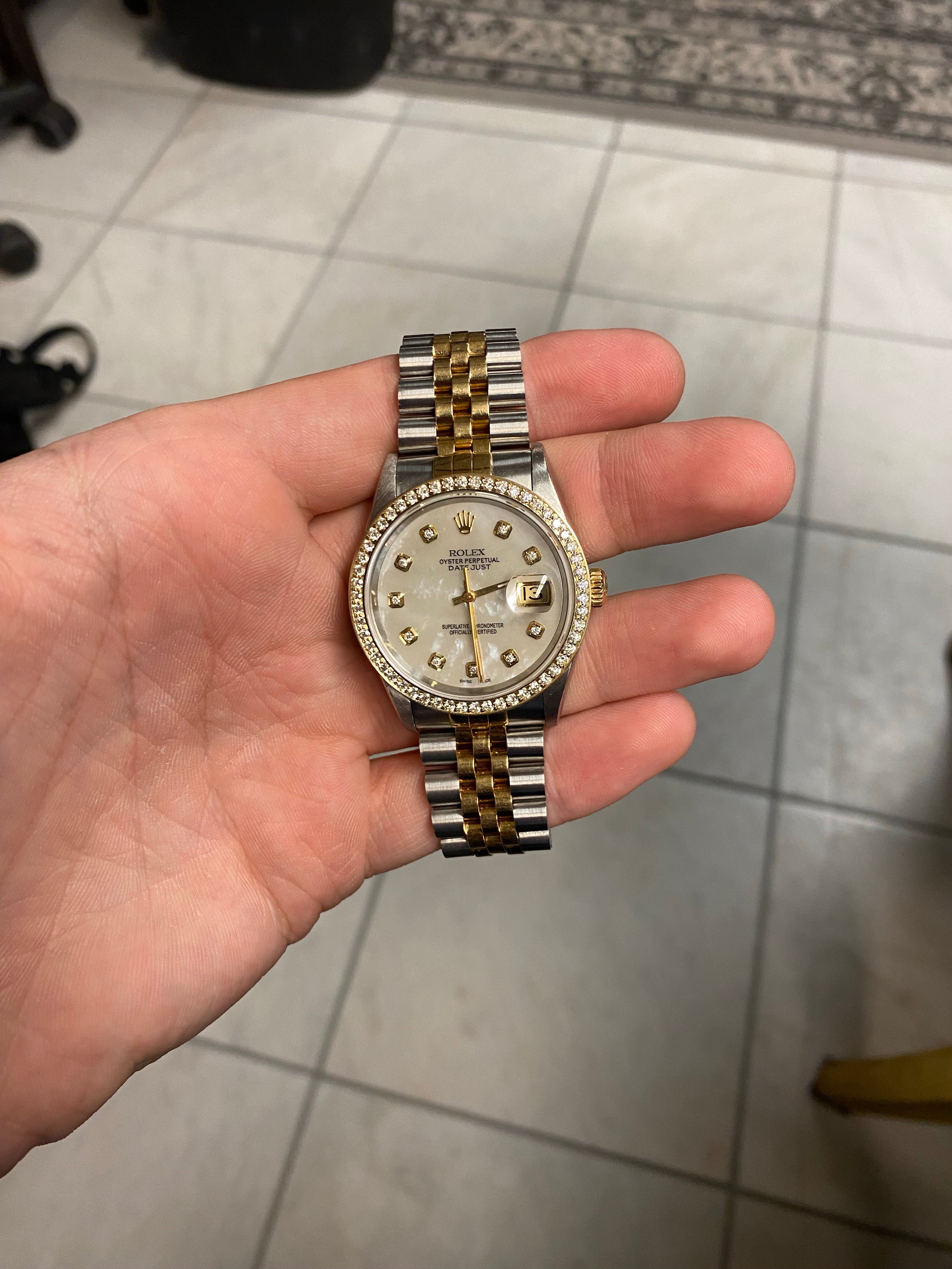 Rolex Datejust 36MM Two Tone 18K/SS AM MOP Diamond Dial And Bezel Model 16233 - Queen May
