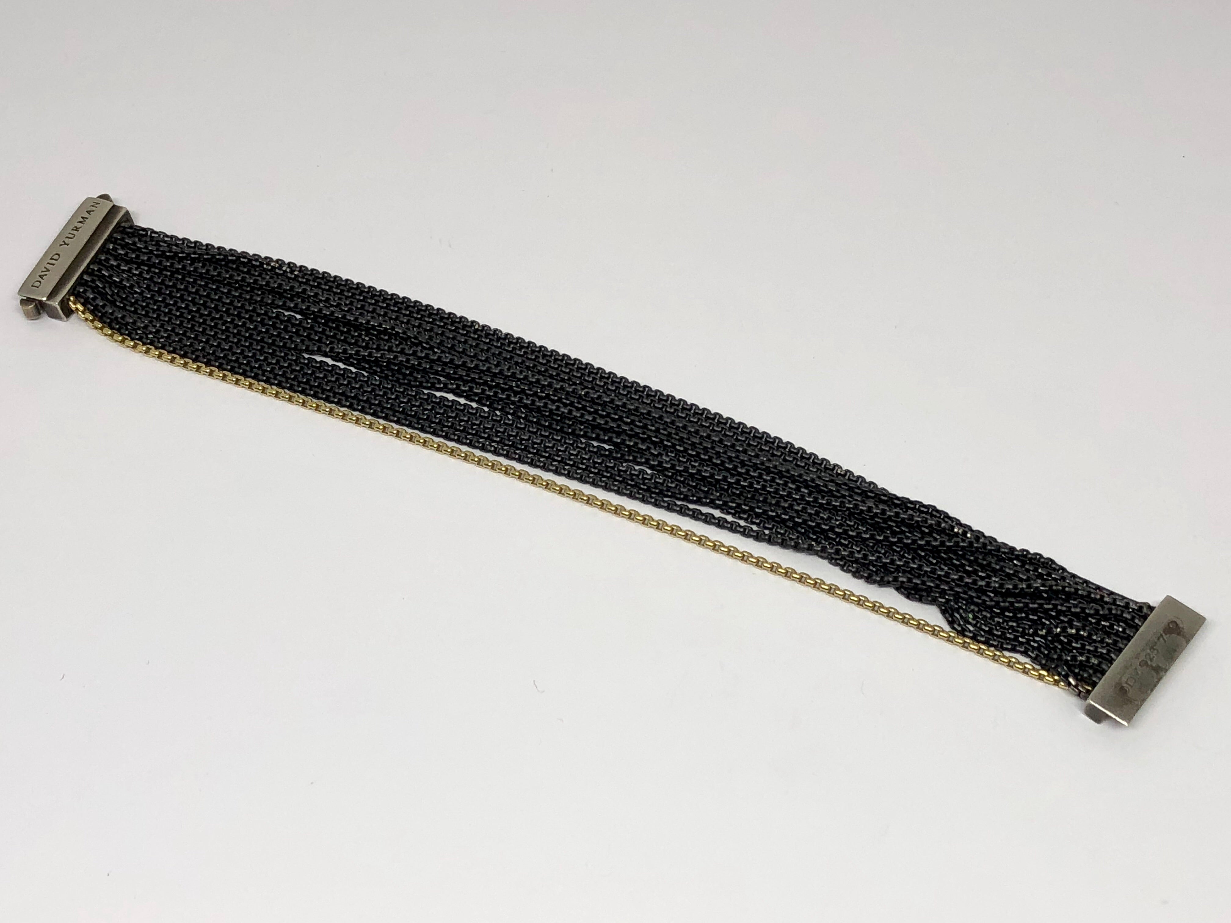 David Yurman Sterling Silver 18k Gold Black 16 Strand Bracelet 7" - Queen May