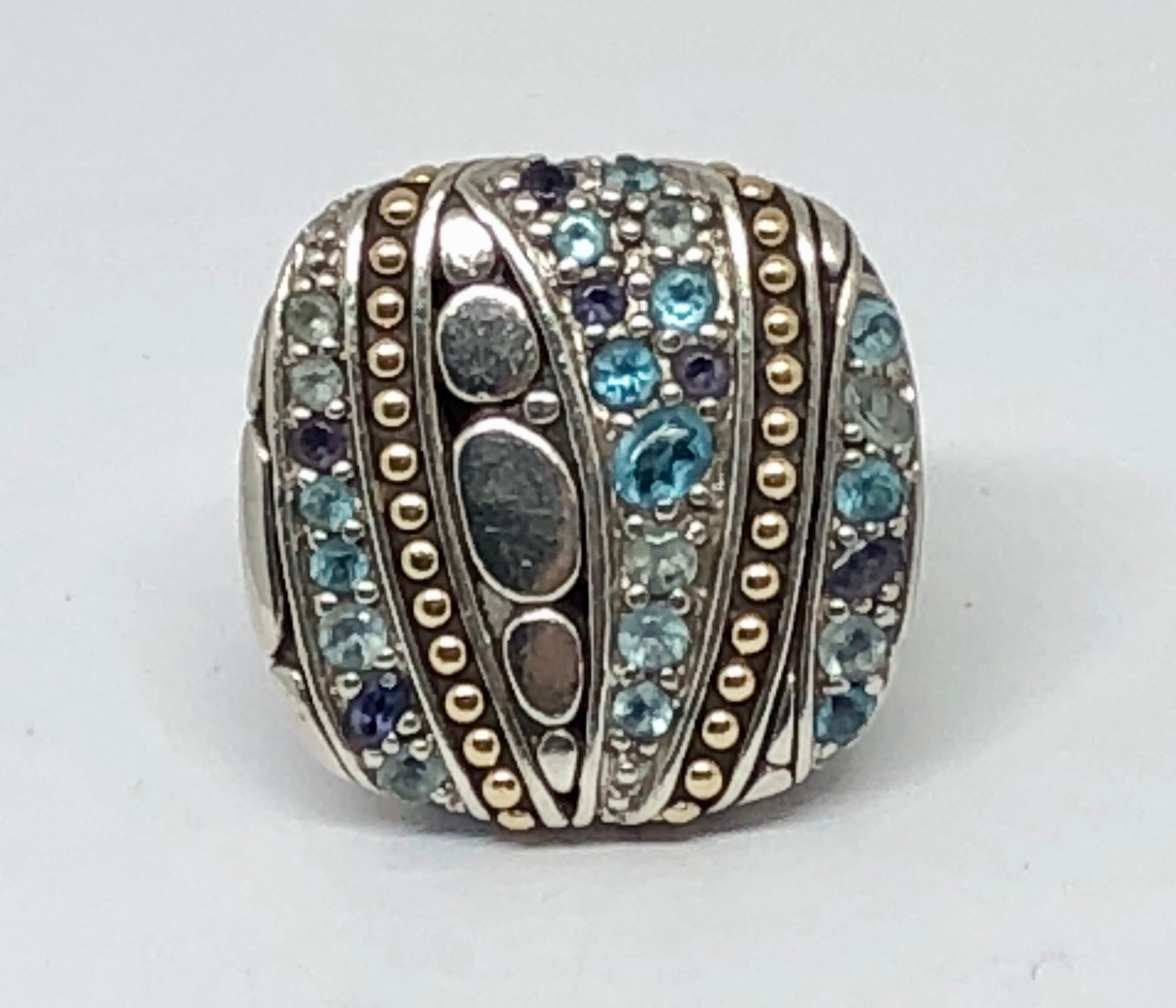 John Hardy Sterling Silver & 18K Gold Topaz & Iolite Kali Lavafire Sea Ring - Queen May
