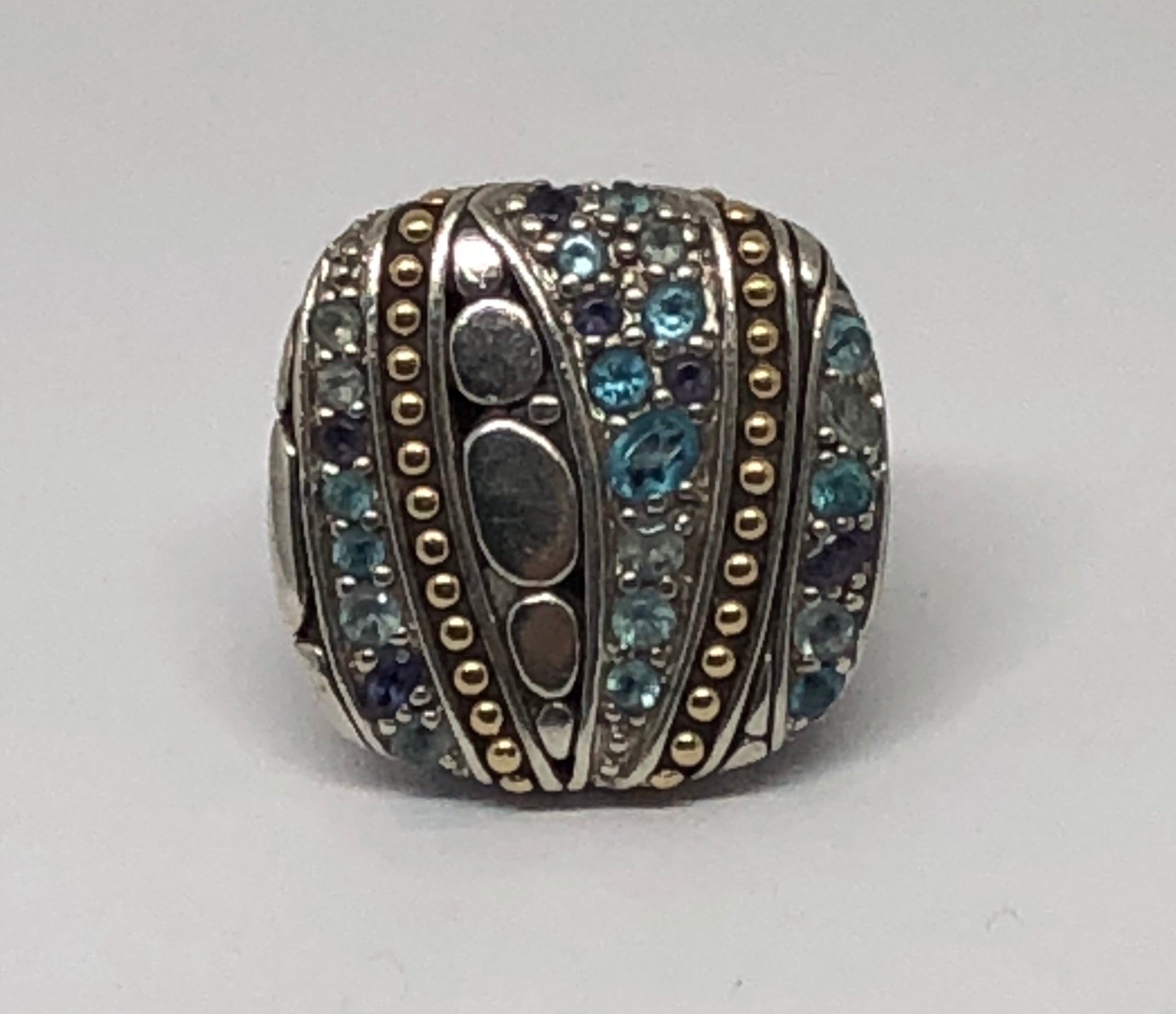 John Hardy Sterling Silver & 18K Gold Topaz & Iolite Kali Lavafire Sea Ring - Queen May