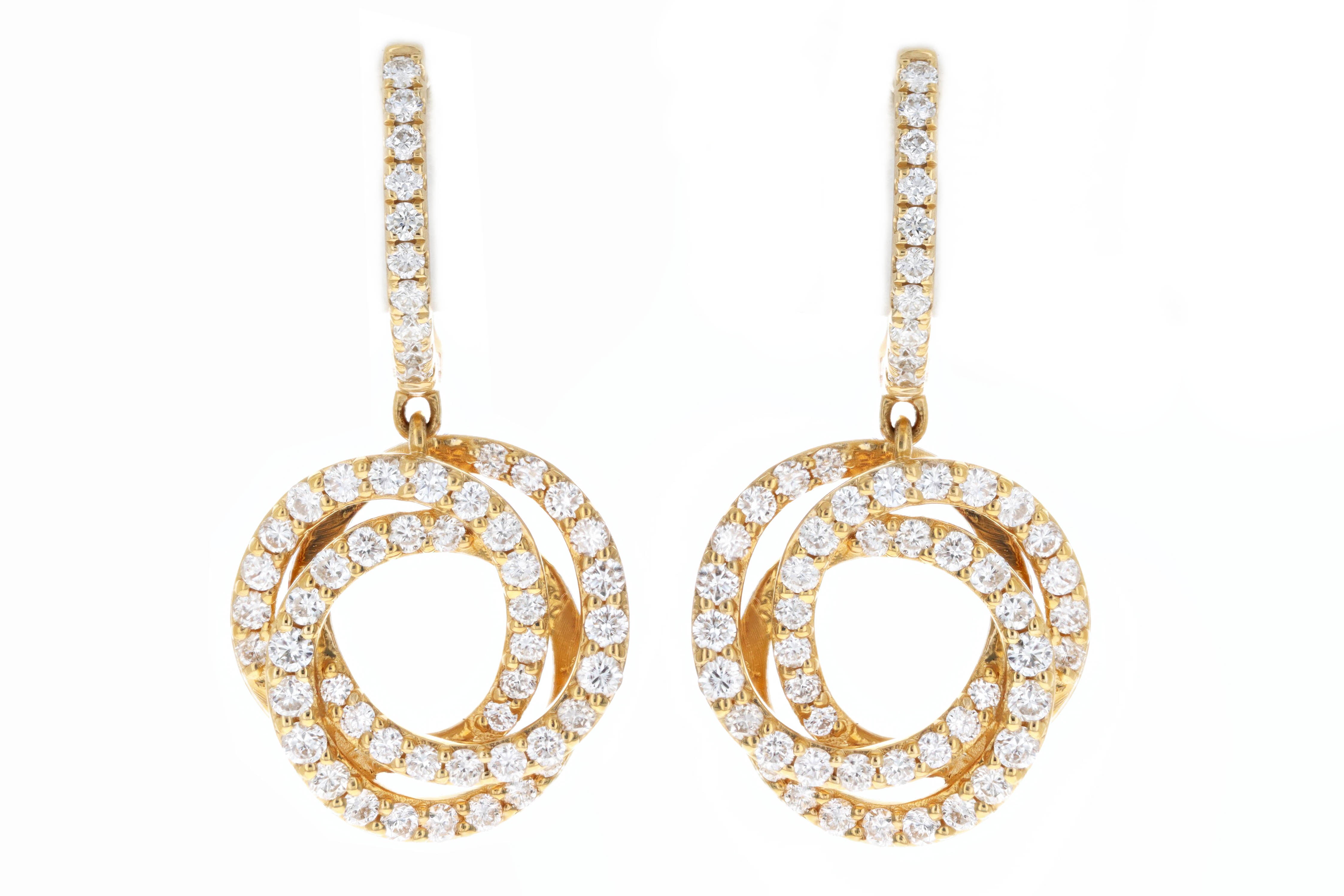 18K White or Yellow Gold 1.0 Carat Total Weight Diamond Swirl Drop Earrings - Queen May