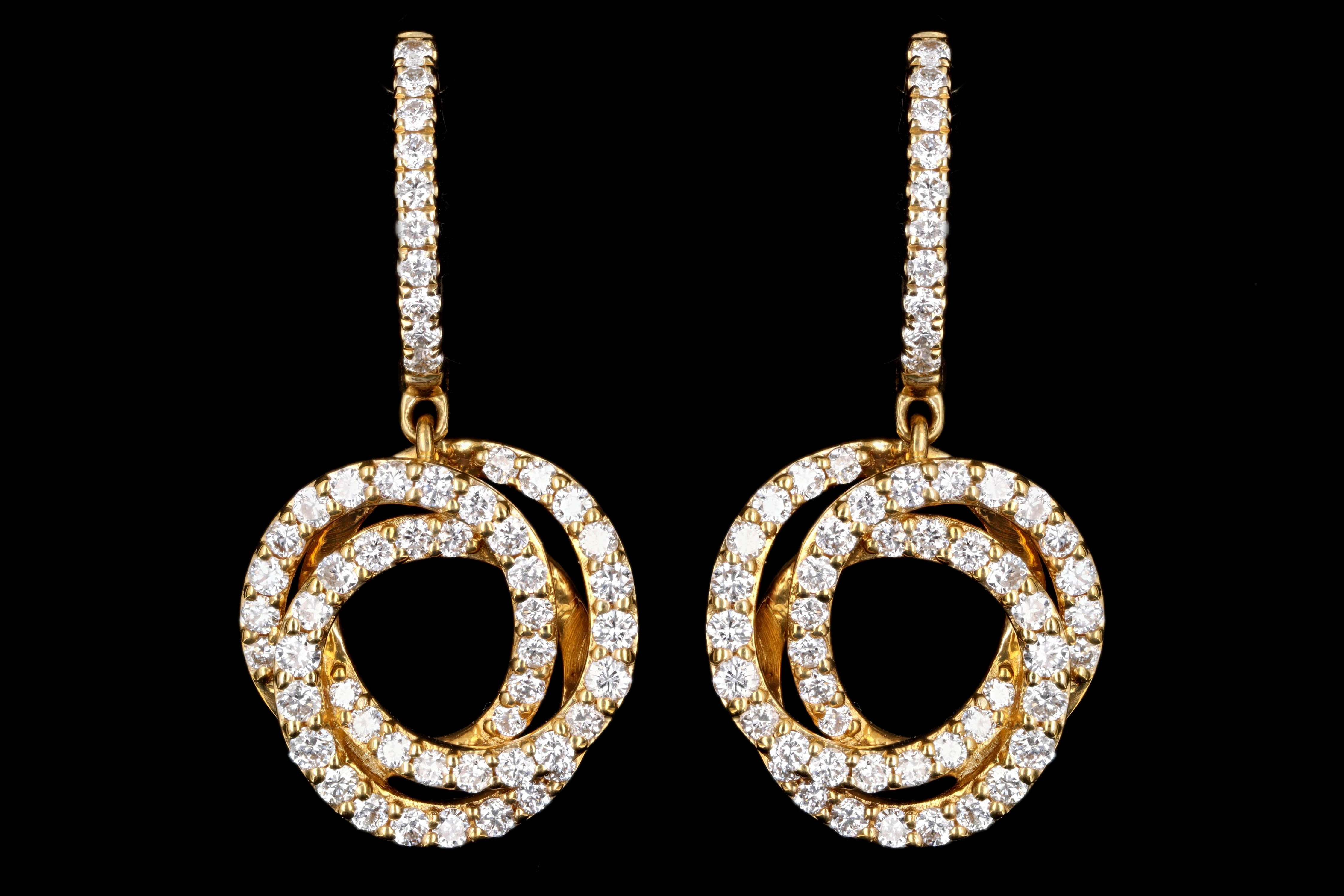 18K White or Yellow Gold 1.0 Carat Total Weight Diamond Swirl Drop Earrings - Queen May
