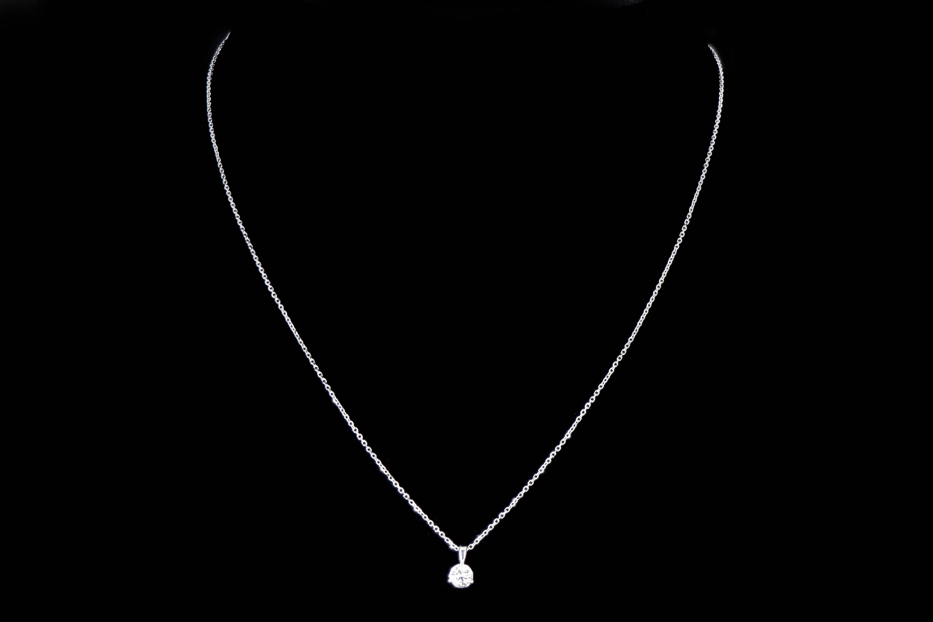 14K White Gold 0.39 Carat Round Brilliant Diamond Pendant Necklace - Queen May