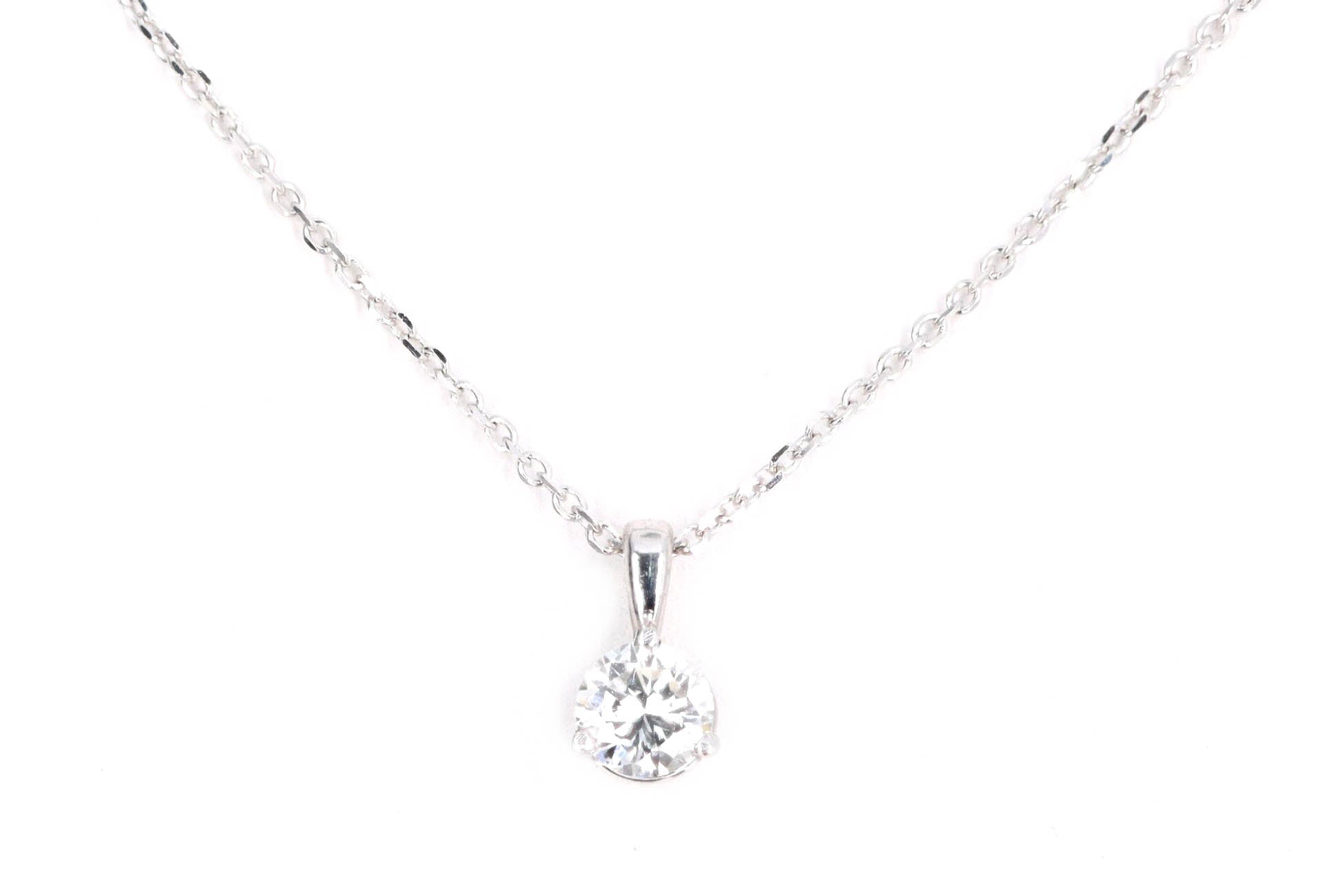 14K White Gold 0.39 Carat Round Brilliant Diamond Pendant Necklace - Queen May