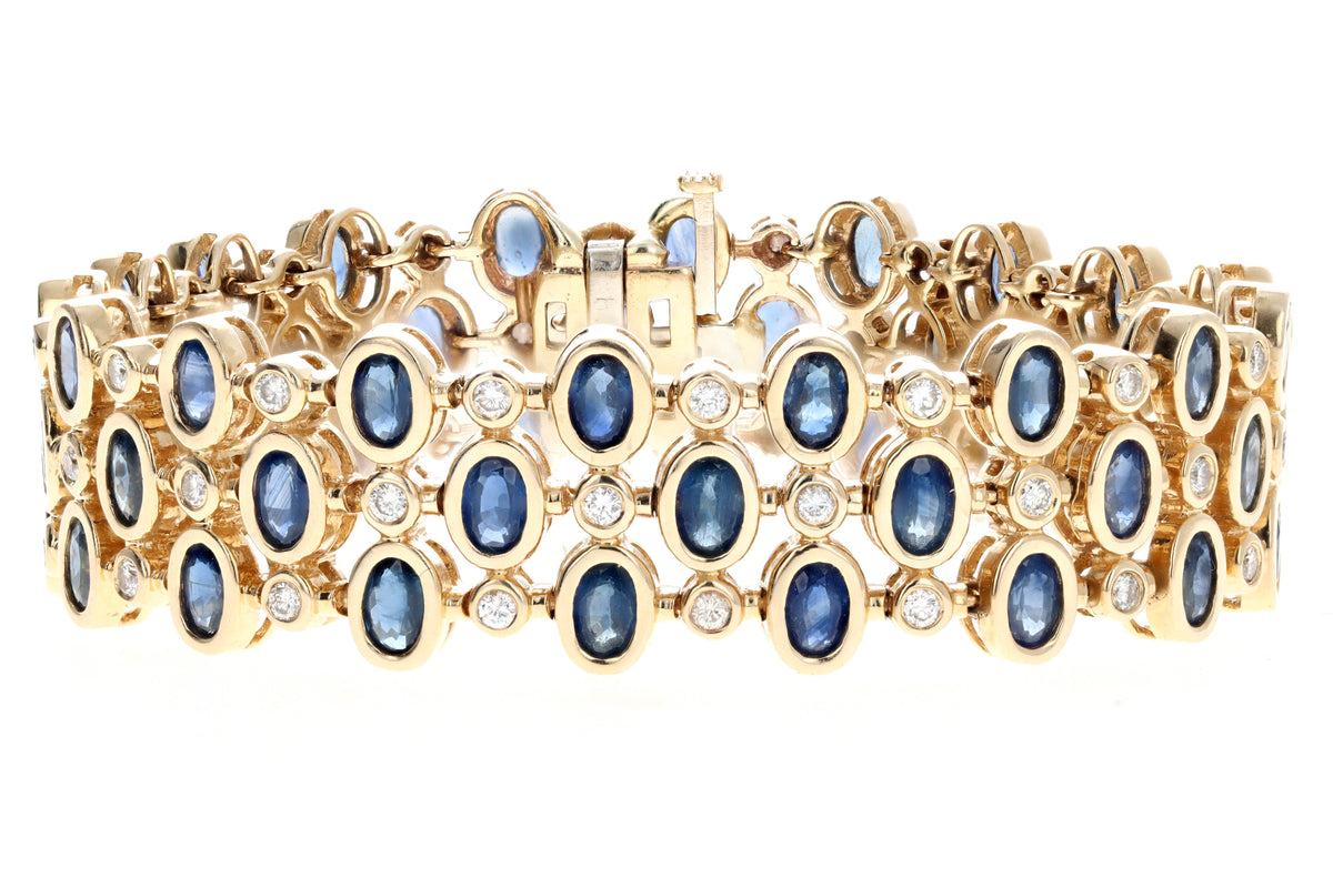 14K Yellow Gold Oval Natural Sapphire & Round Diamond Bracelet - Queen May