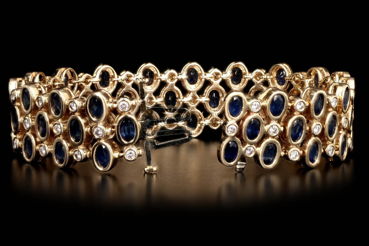 14K Yellow Gold Oval Natural Sapphire & Round Diamond Bracelet - Queen May