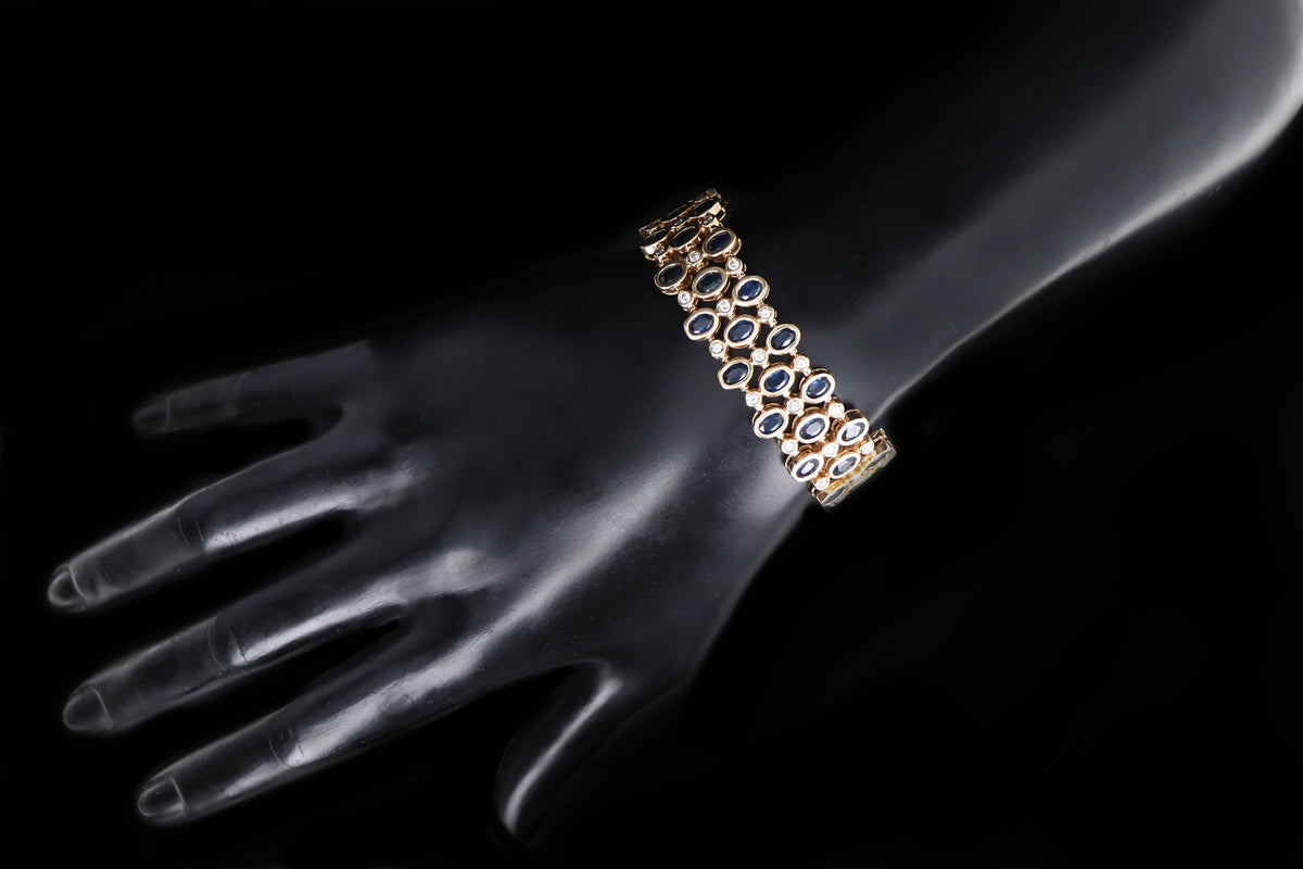 14K Yellow Gold Oval Natural Sapphire & Round Diamond Bracelet - Queen May