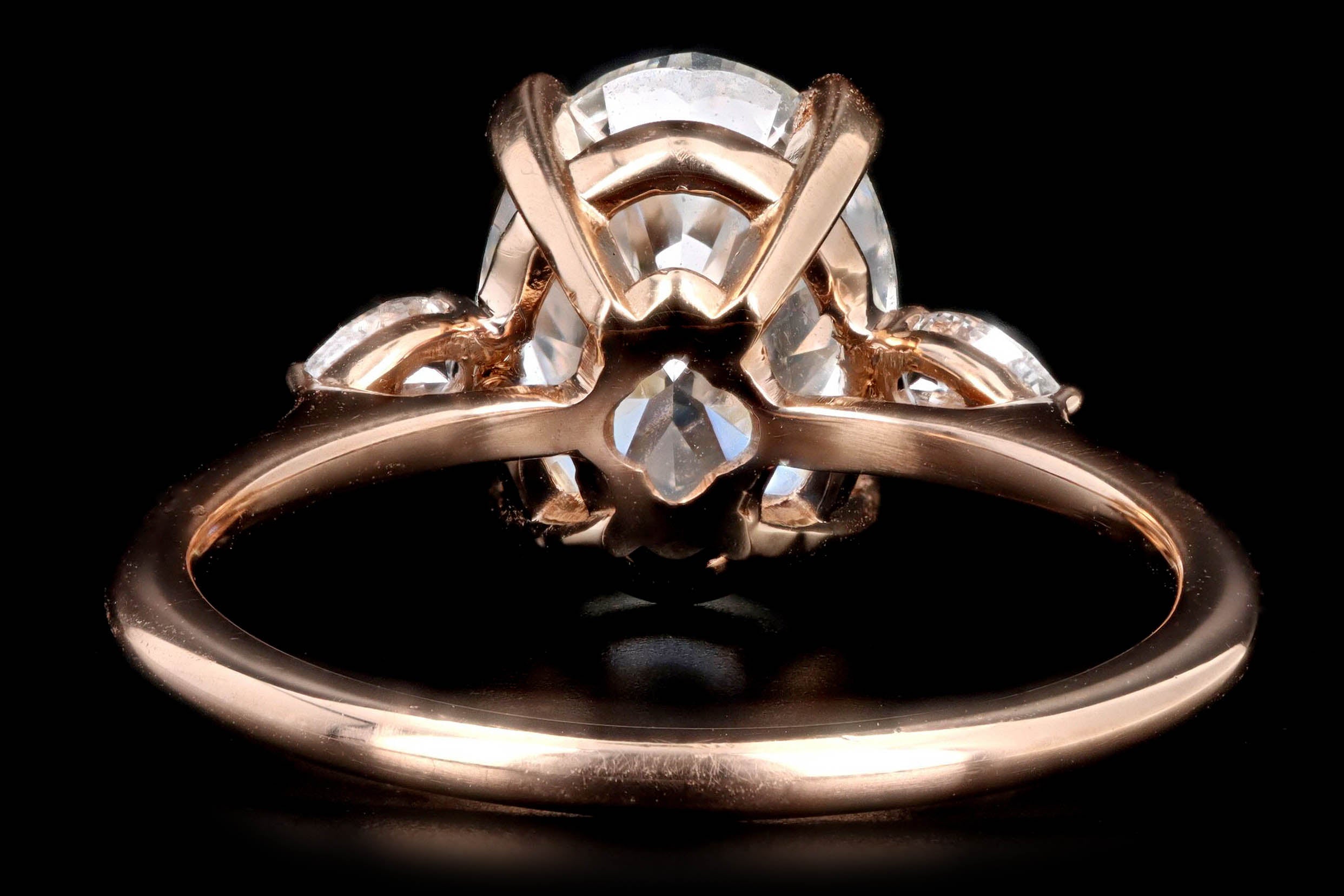 18K Rose Gold 2.99 Carat Oval Diamond Three Stone Engagement Ring GIA Certified - Queen May