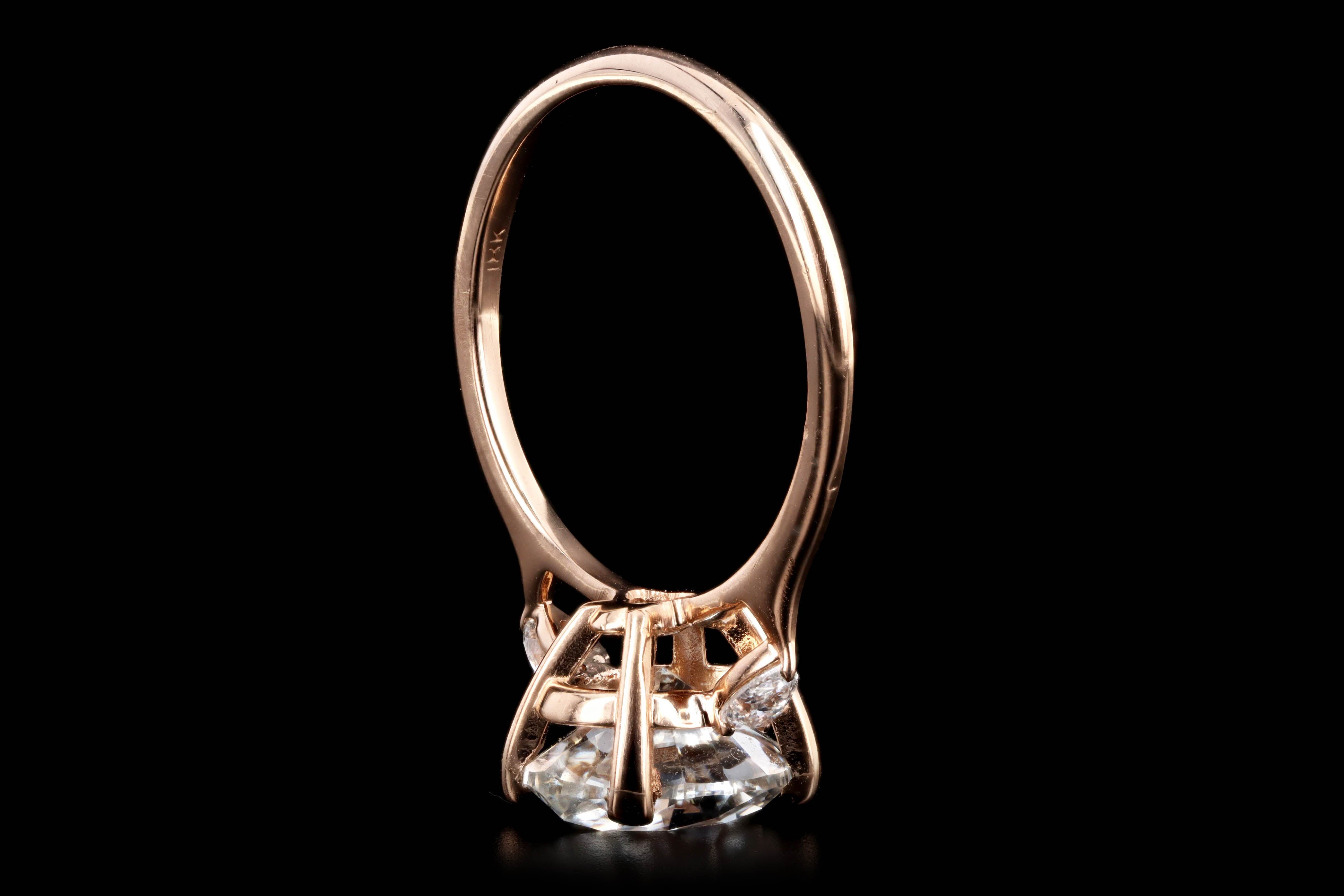 18K Rose Gold 2.99 Carat Oval Diamond Three Stone Engagement Ring GIA Certified - Queen May