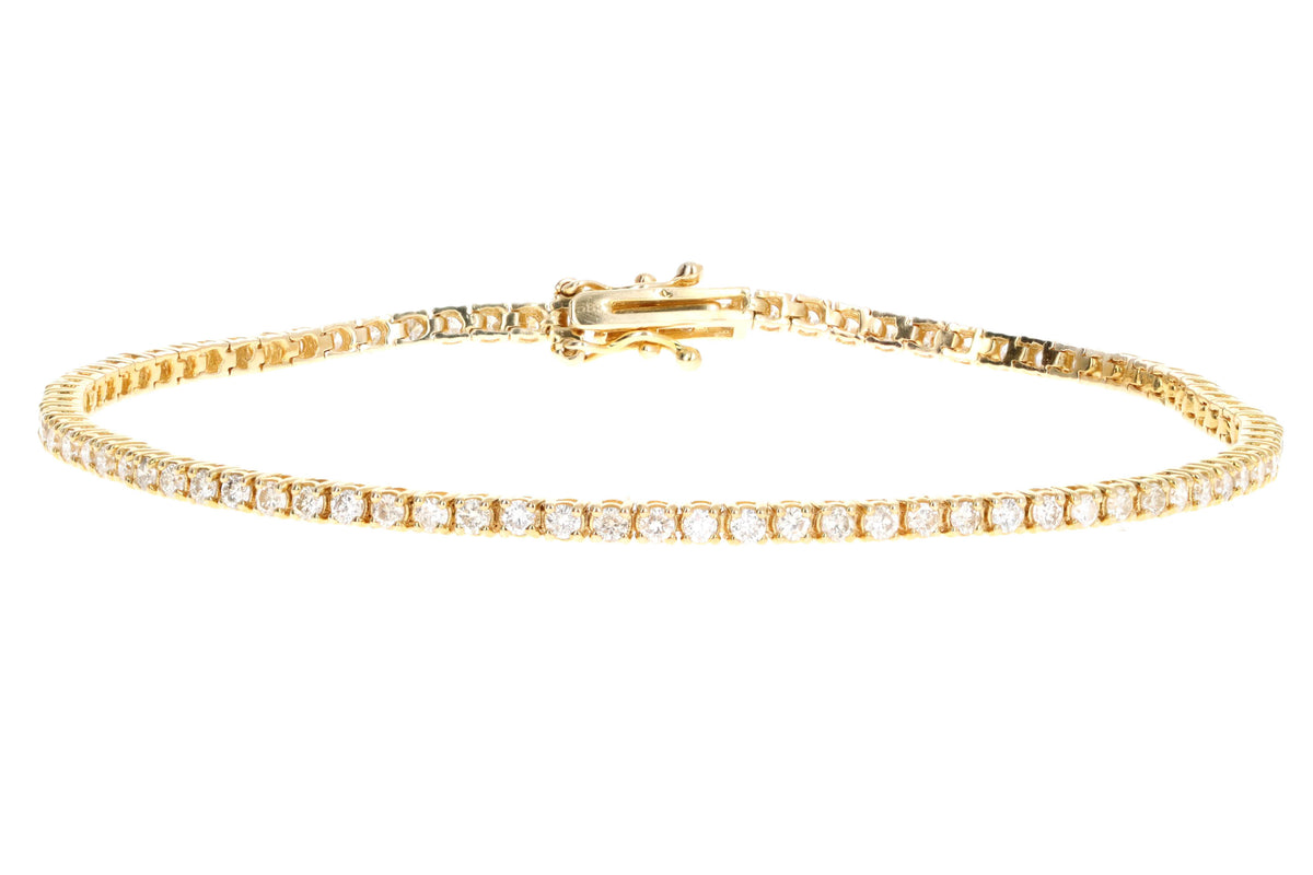 14K Yellow Gold 2.27 Carat Total Weight Round Brilliant Cut Diamond Tennis Bracelet - Queen May