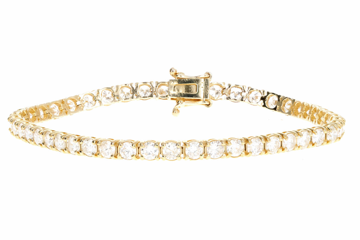 14K Yellow Gold 6.42 Carat Total Weight Round Brilliant Cut Diamond Tennis Bracelet - Queen May