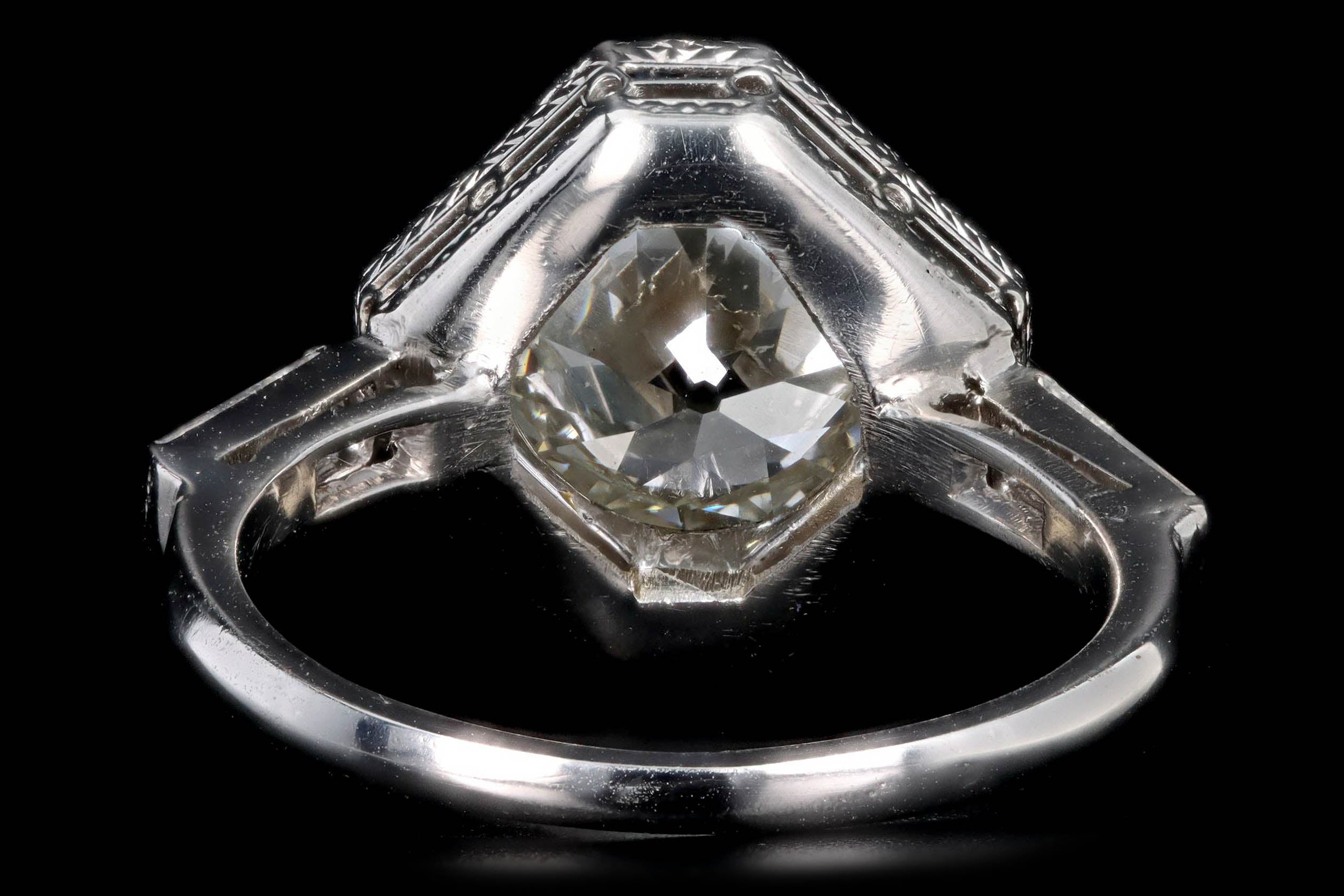 Art Deco 2.75 Carat Old European Diamond & Synthetic Sapphire Geometric Halo Engagement Ring GIA Certified - Queen May