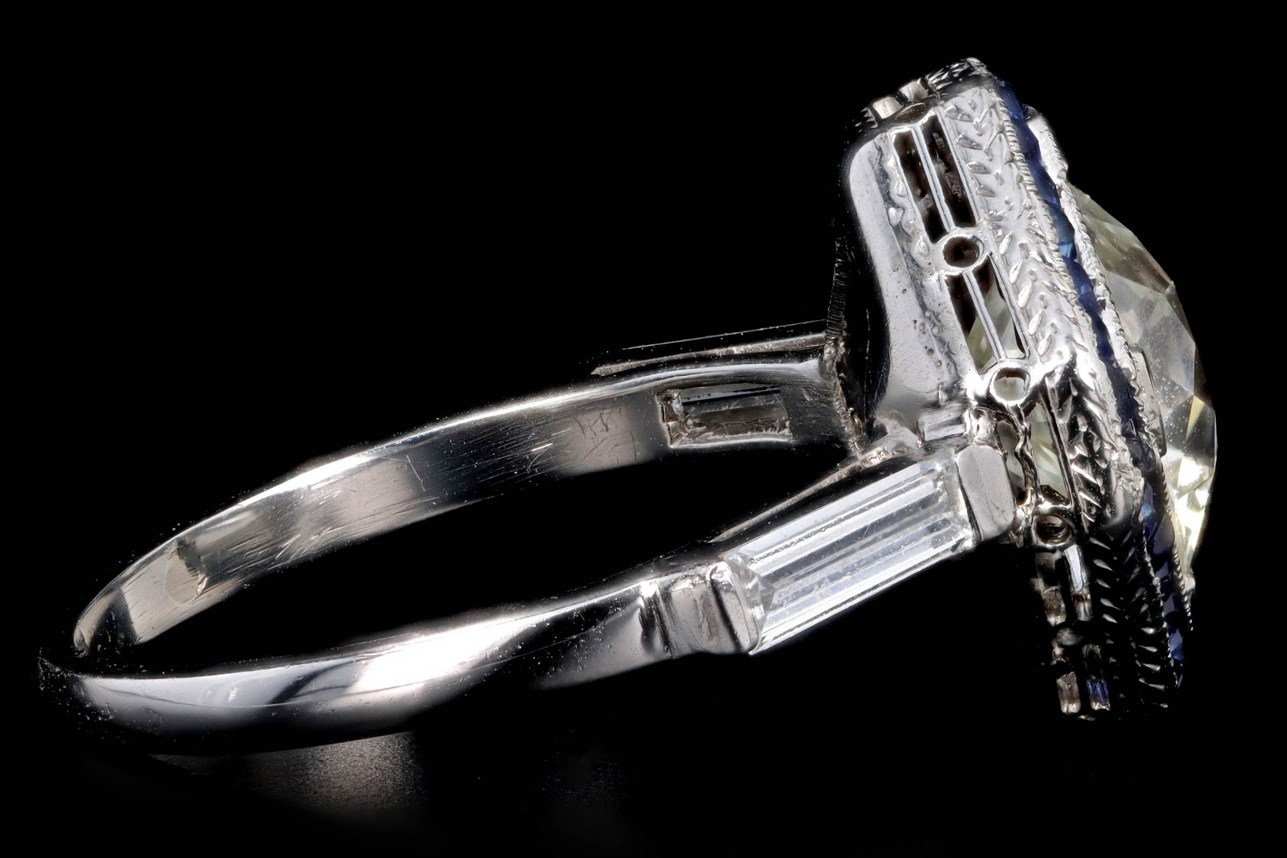 Art Deco 2.75 Carat Old European Diamond & Synthetic Sapphire Geometric Halo Engagement Ring GIA Certified - Queen May