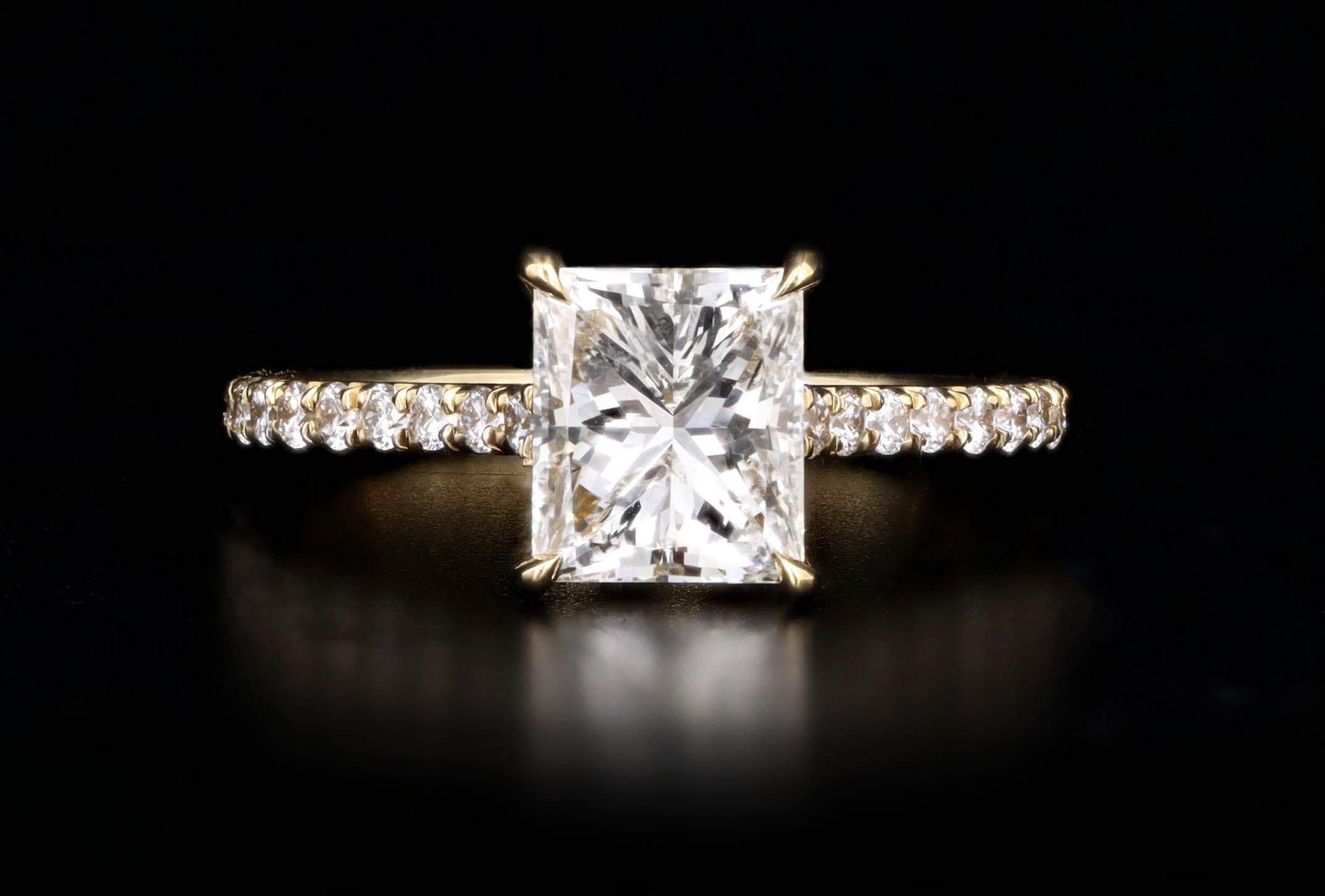 2.02 Carat Princess Cut Diamond Hidden Halo Engagement Ring in 18K Yellow Gold GIA Certified - Queen May