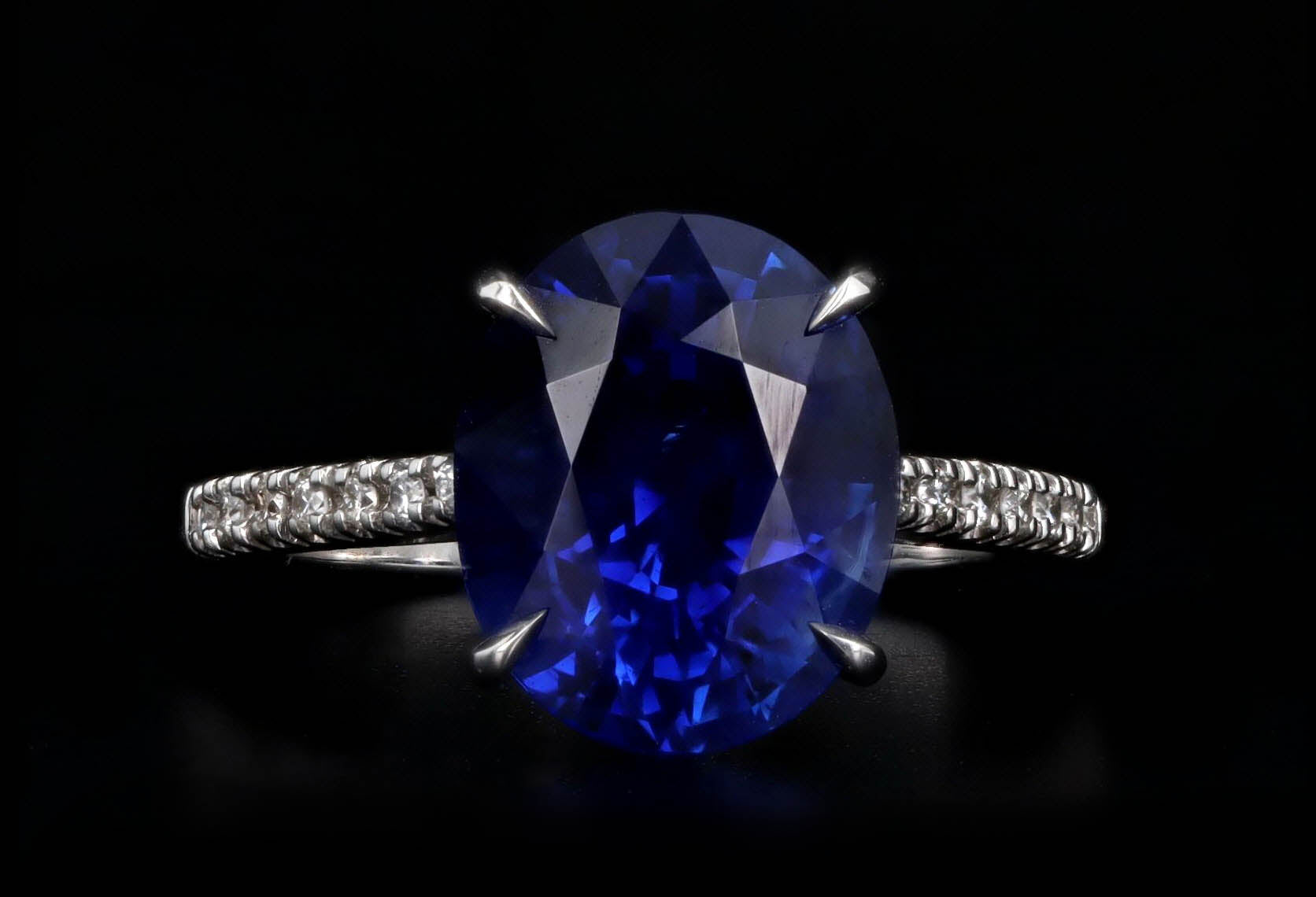 Platinum 6.25 Carat Oval Royal Blue Ceylon Natural Sapphire & Diamond Ring - Queen May