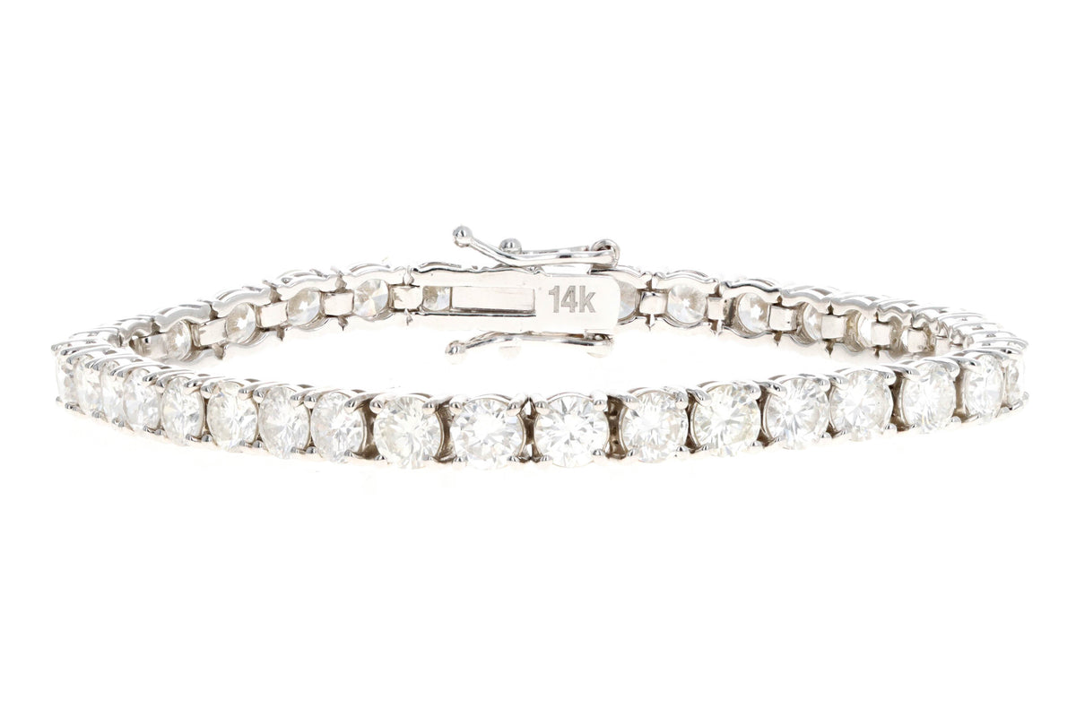 14K White Gold 11.05 Carat Total Weight Round Brilliant Cut Diamond Tennis Bracelet - Queen May