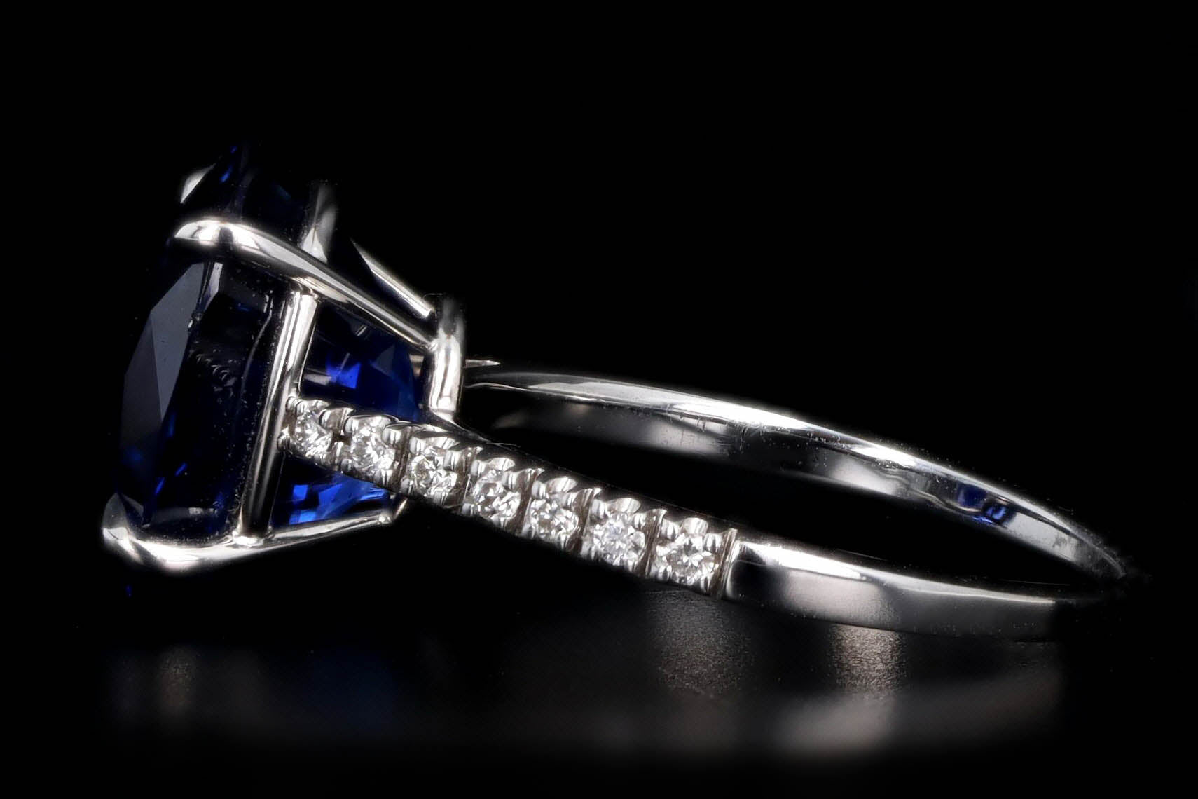 Platinum 6.25 Carat Oval Royal Blue Ceylon Natural Sapphire & Diamond Ring - Queen May