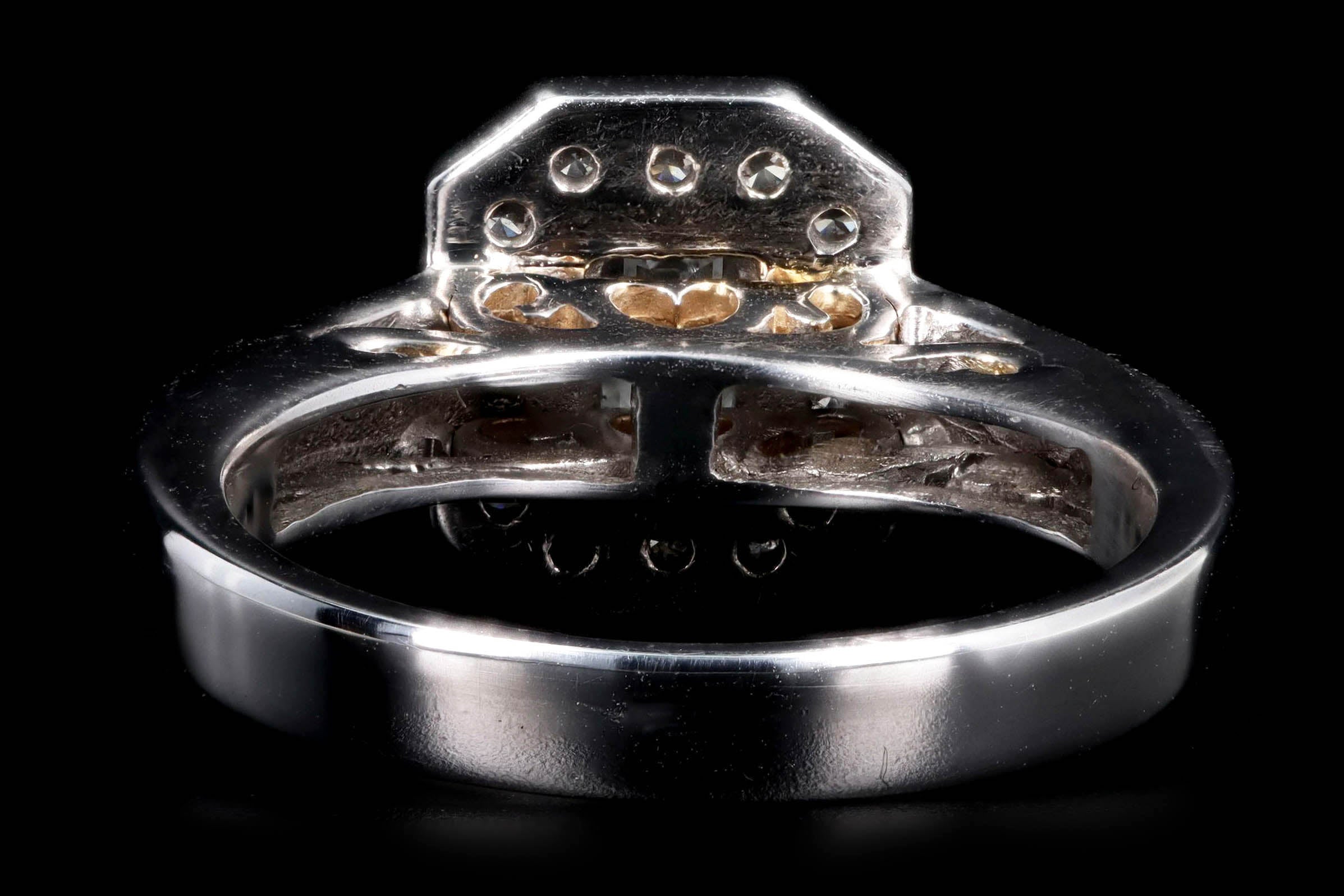 14K White Gold 0.35 Carat Emerald Cut Diamond Halo Engagement Ring - Queen May