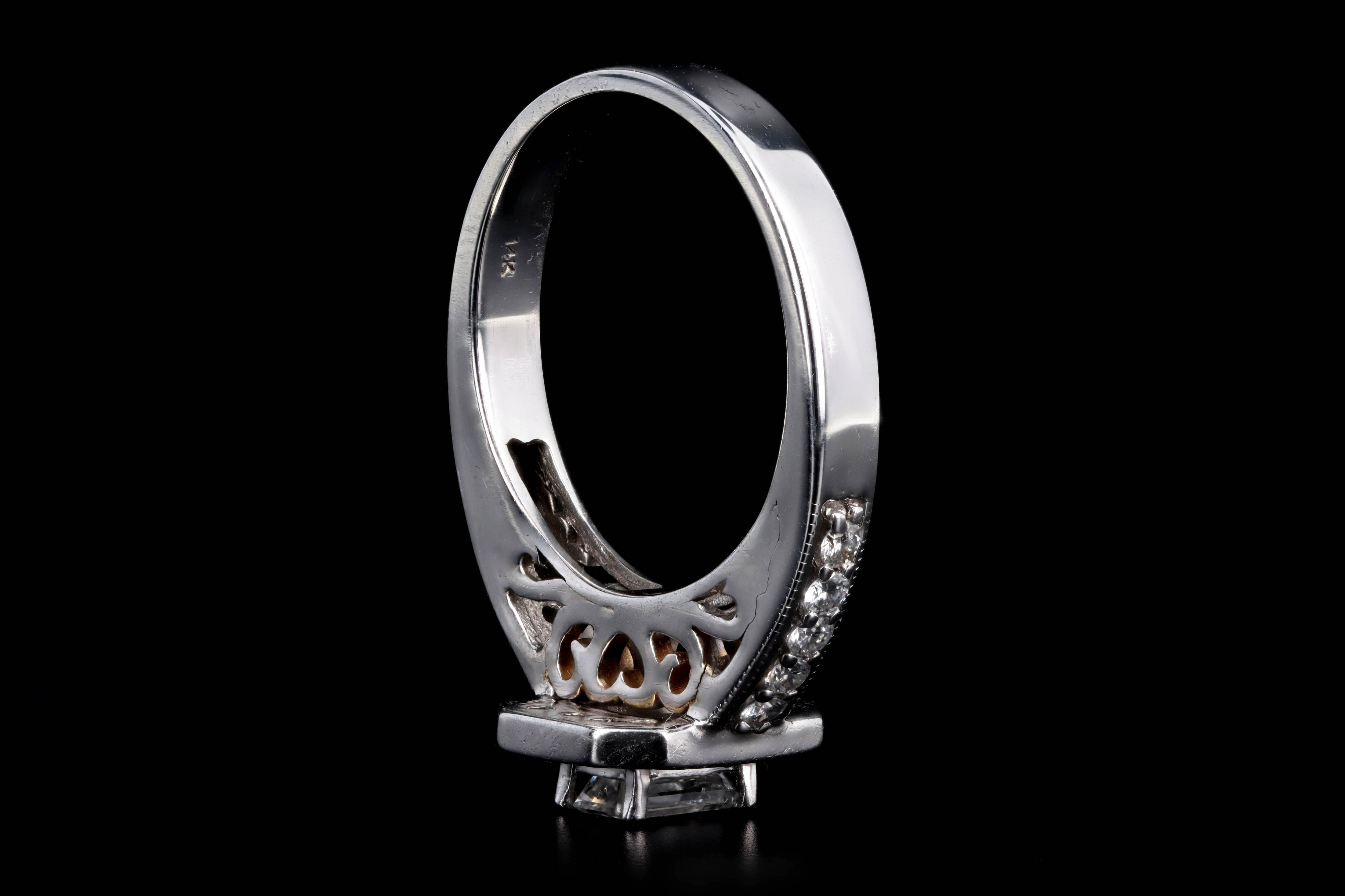 14K White Gold 0.35 Carat Emerald Cut Diamond Halo Engagement Ring - Queen May