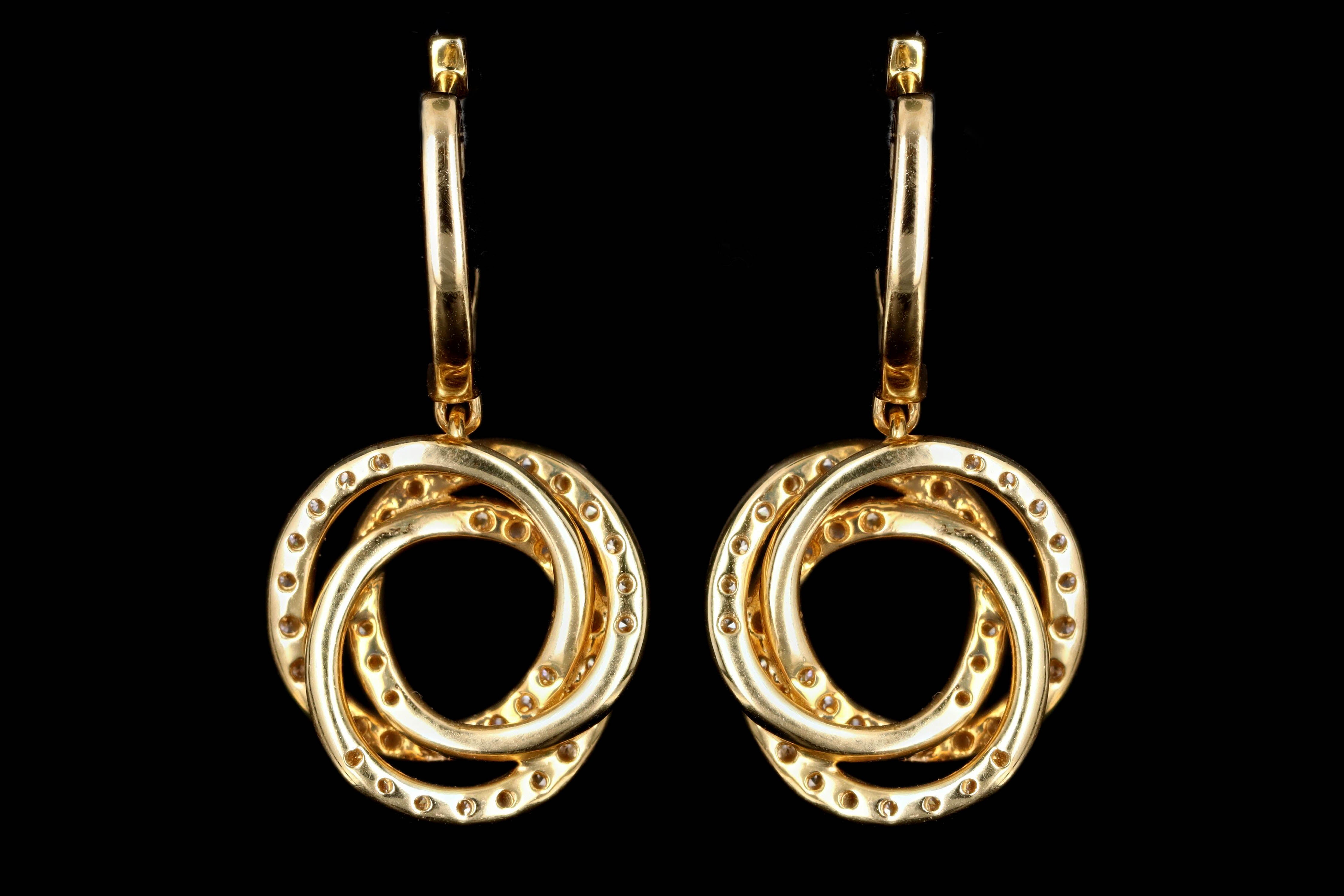 18K White or Yellow Gold 1.0 Carat Total Weight Diamond Swirl Drop Earrings - Queen May