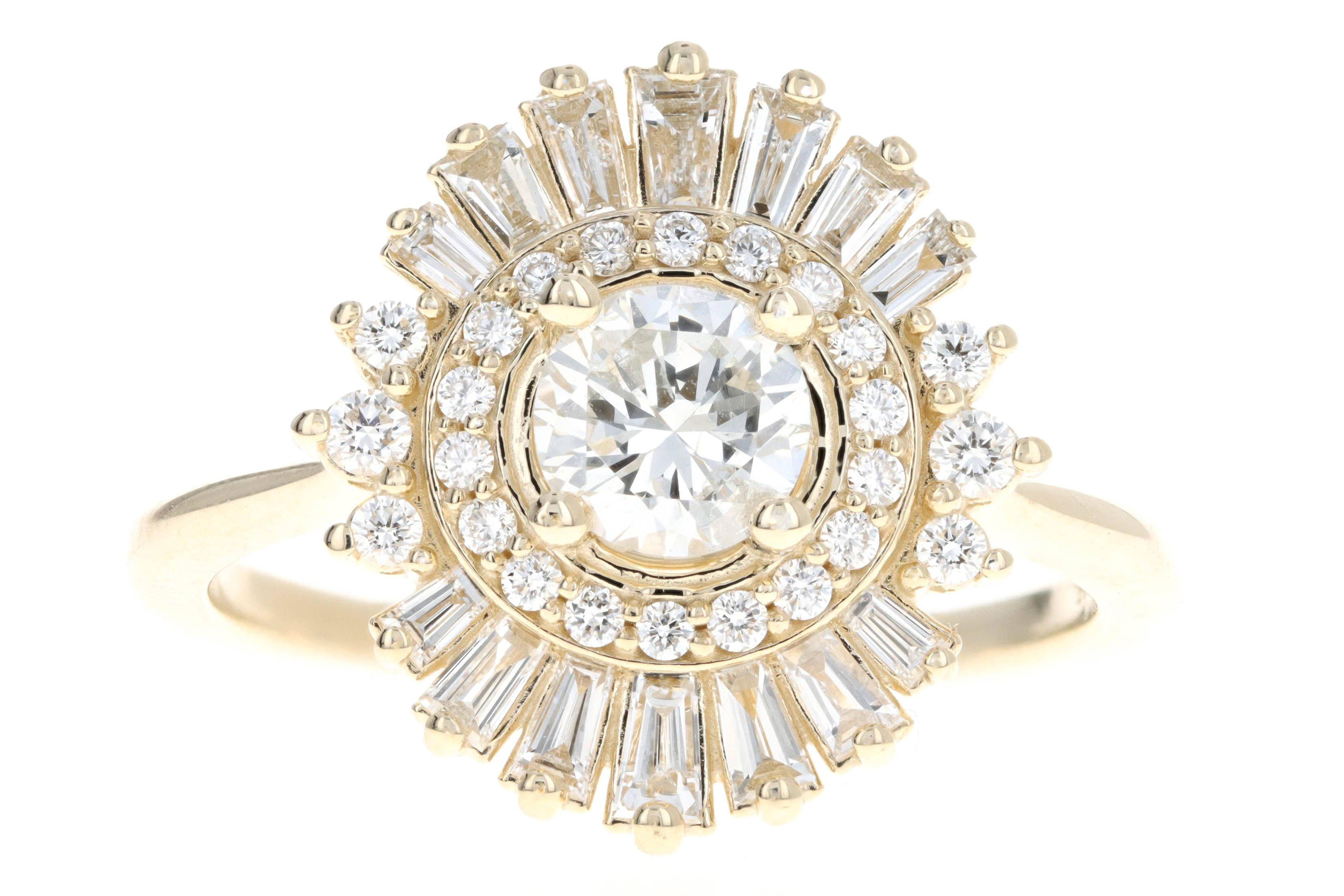 14K Yellow Gold 0.57 Carat Round Brilliant Diamond Fan Ballerina Engagement Ring - Queen May