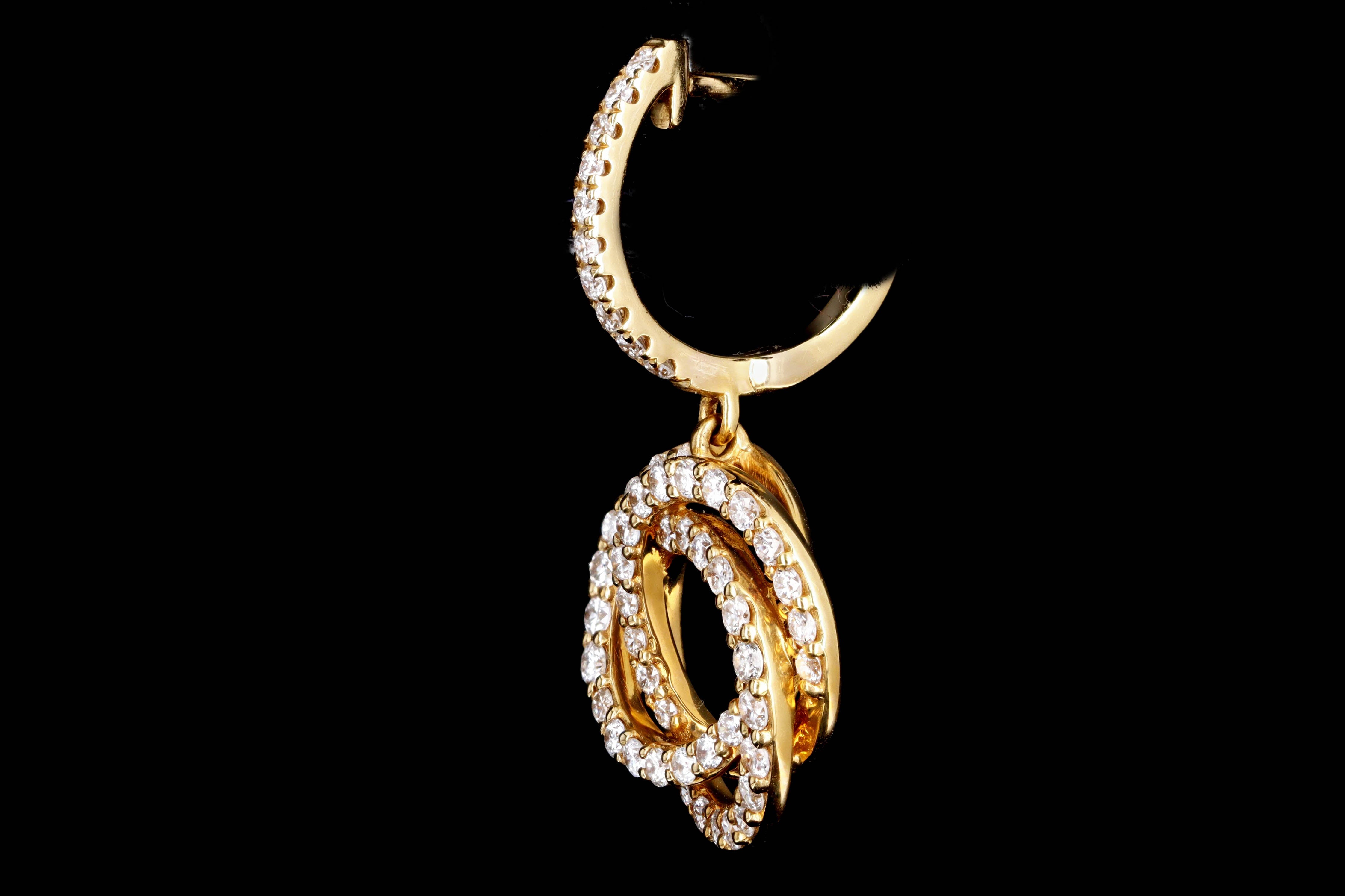 18K White or Yellow Gold 1.0 Carat Total Weight Diamond Swirl Drop Earrings - Queen May