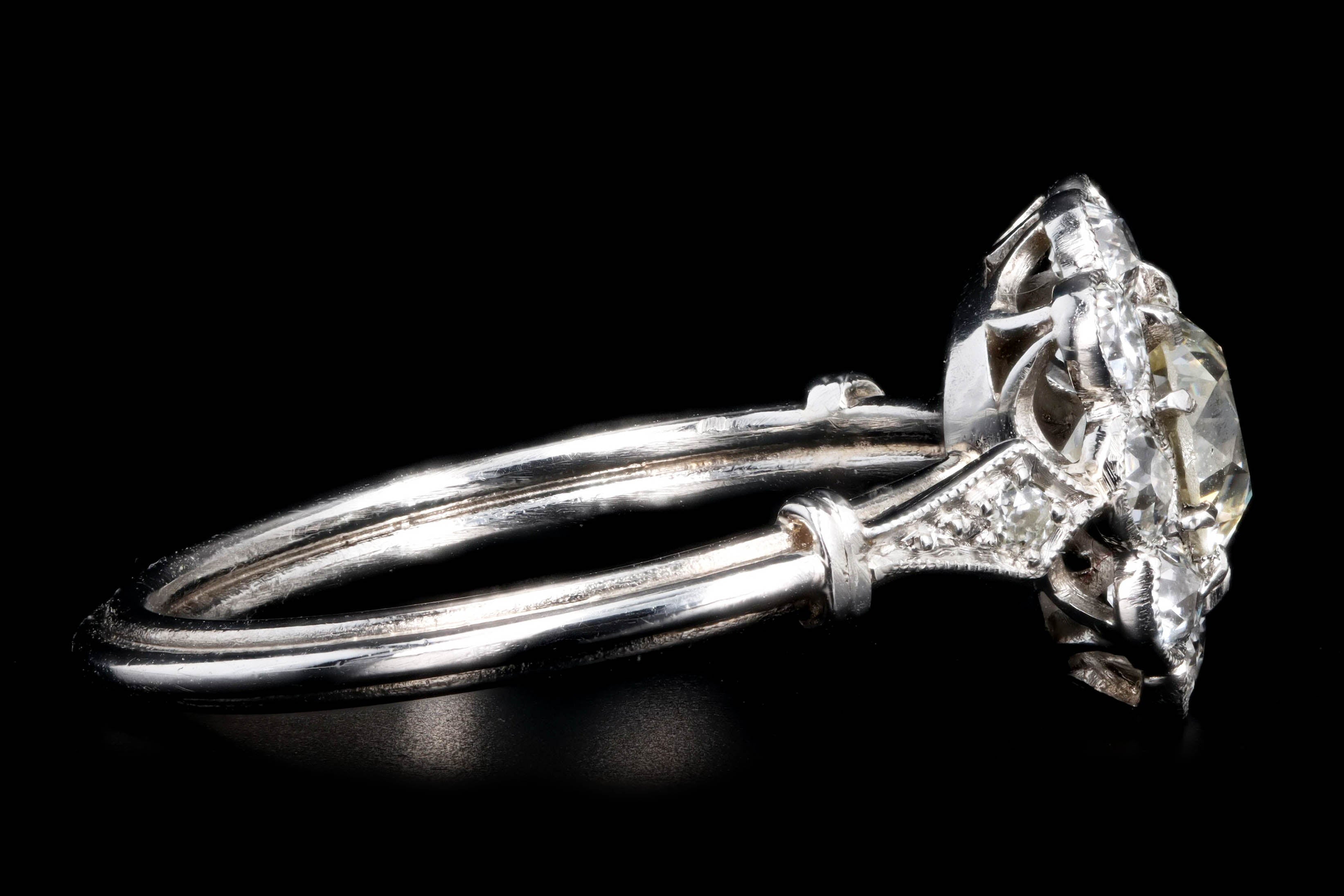 Art Deco Inspired Platinum 0.72 Carat Old European Cut Diamond Halo Cluster Engagement Ring - Queen May