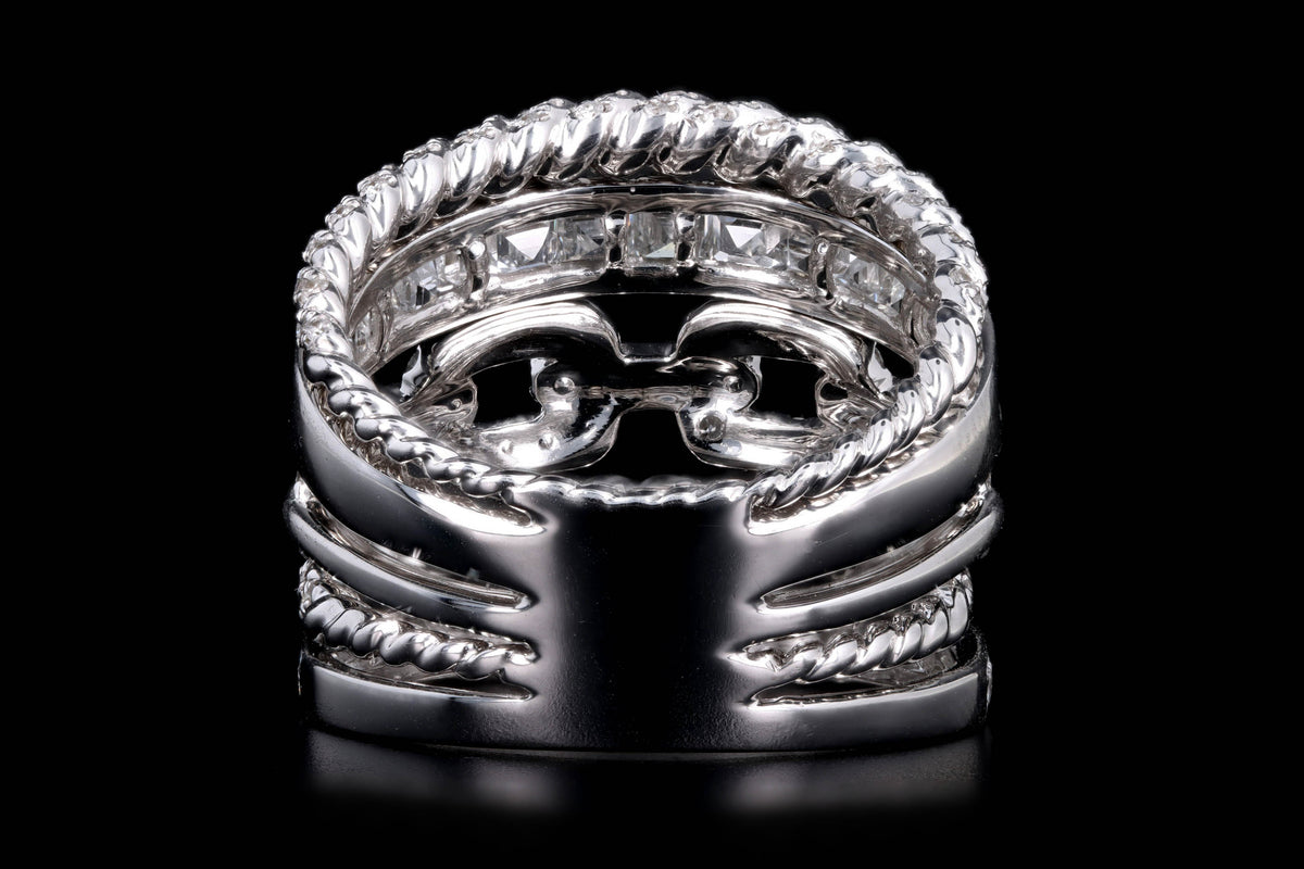 18K White Gold 2.50 Carat Total Weight Asscher Diamond Multi-Row Chain Link Wide Band - Queen May