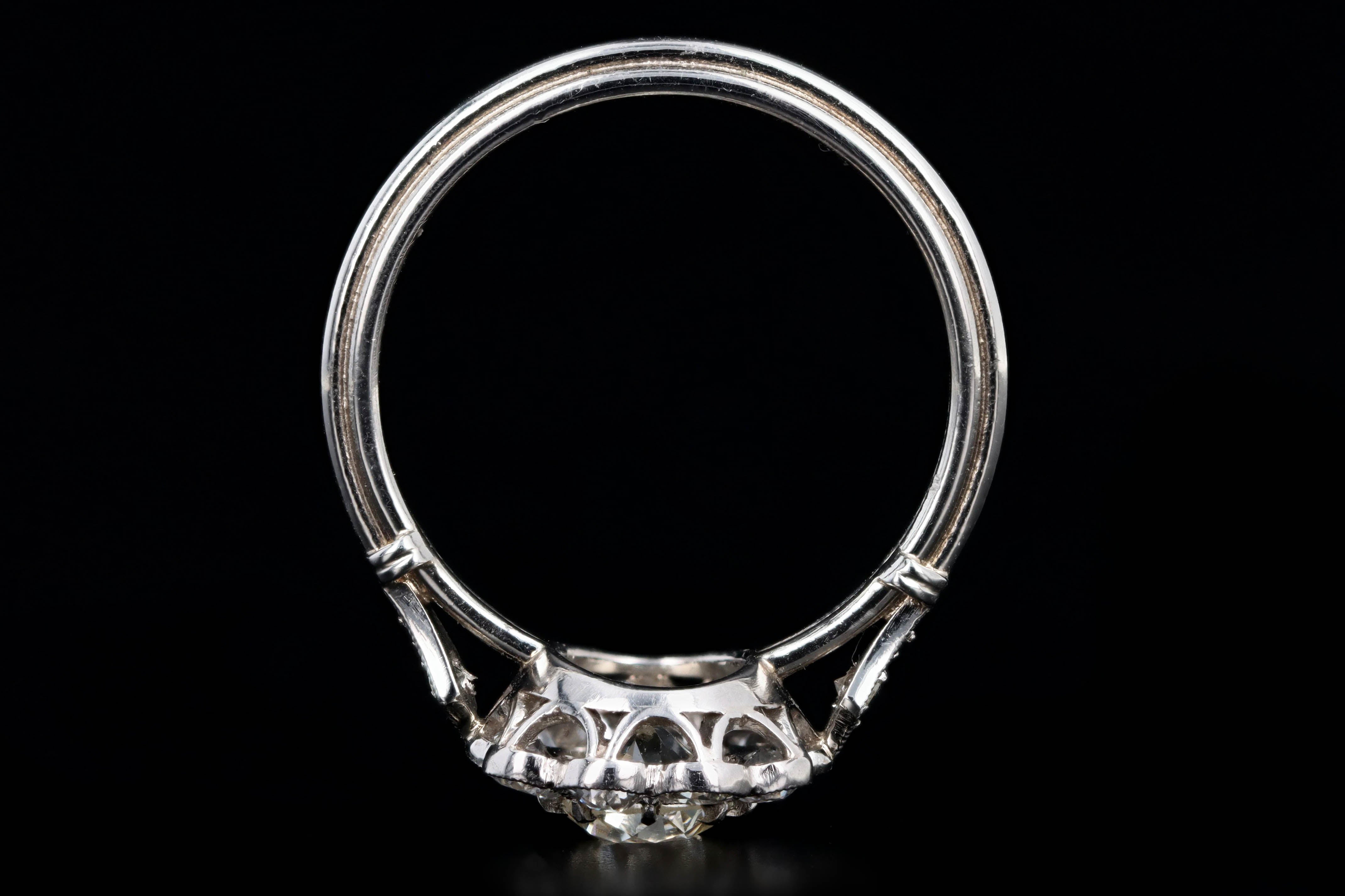 Art Deco Inspired Platinum 0.72 Carat Old European Cut Diamond Halo Cluster Engagement Ring - Queen May