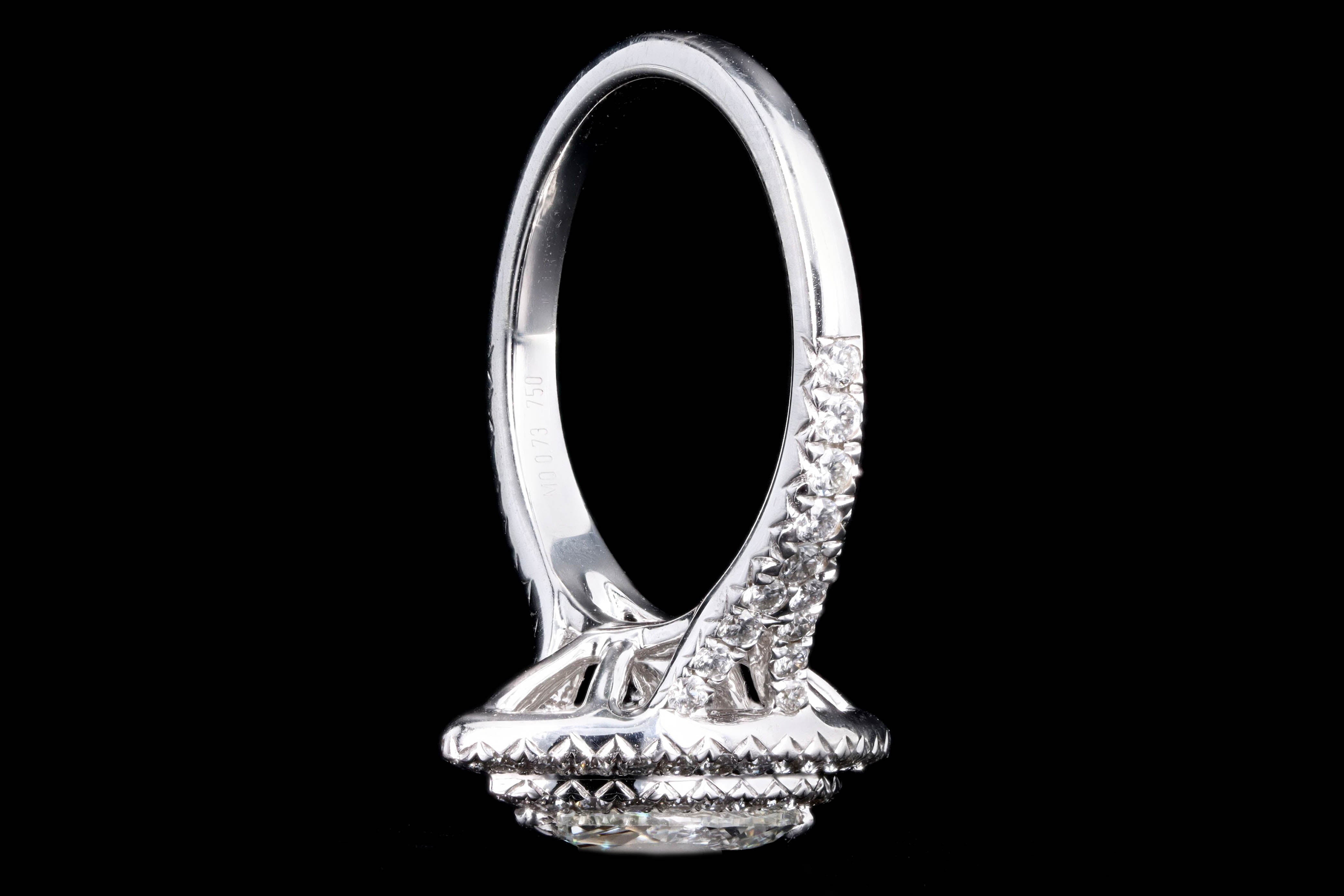 18K White Gold 0.73 Carat Marquise Diamond Double Halo Split Shank Engagement Ring - Queen May