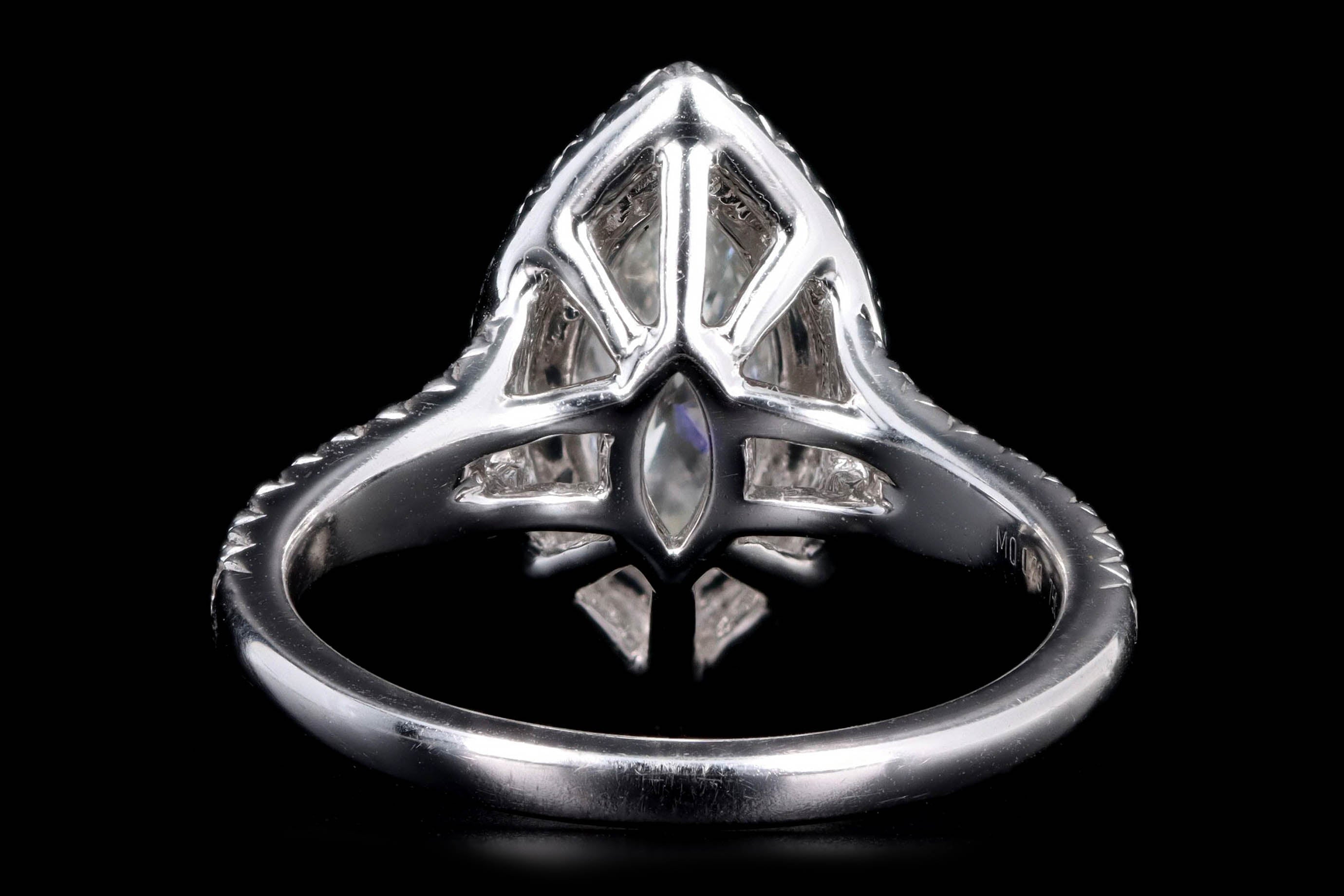 18K White Gold 0.73 Carat Marquise Diamond Double Halo Split Shank Engagement Ring - Queen May