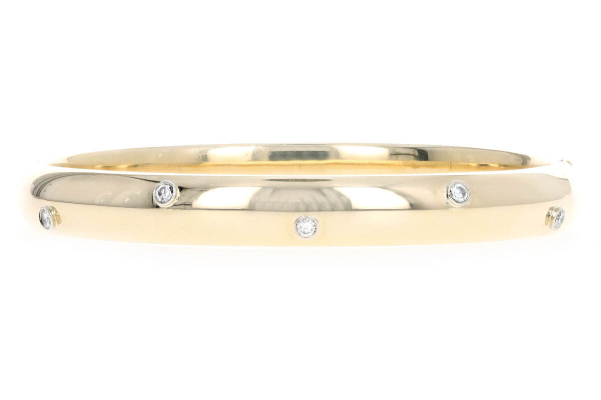 14K Yellow Gold 0.15 Carat Total Weight Bezel Set Diamond Bangle - Queen May