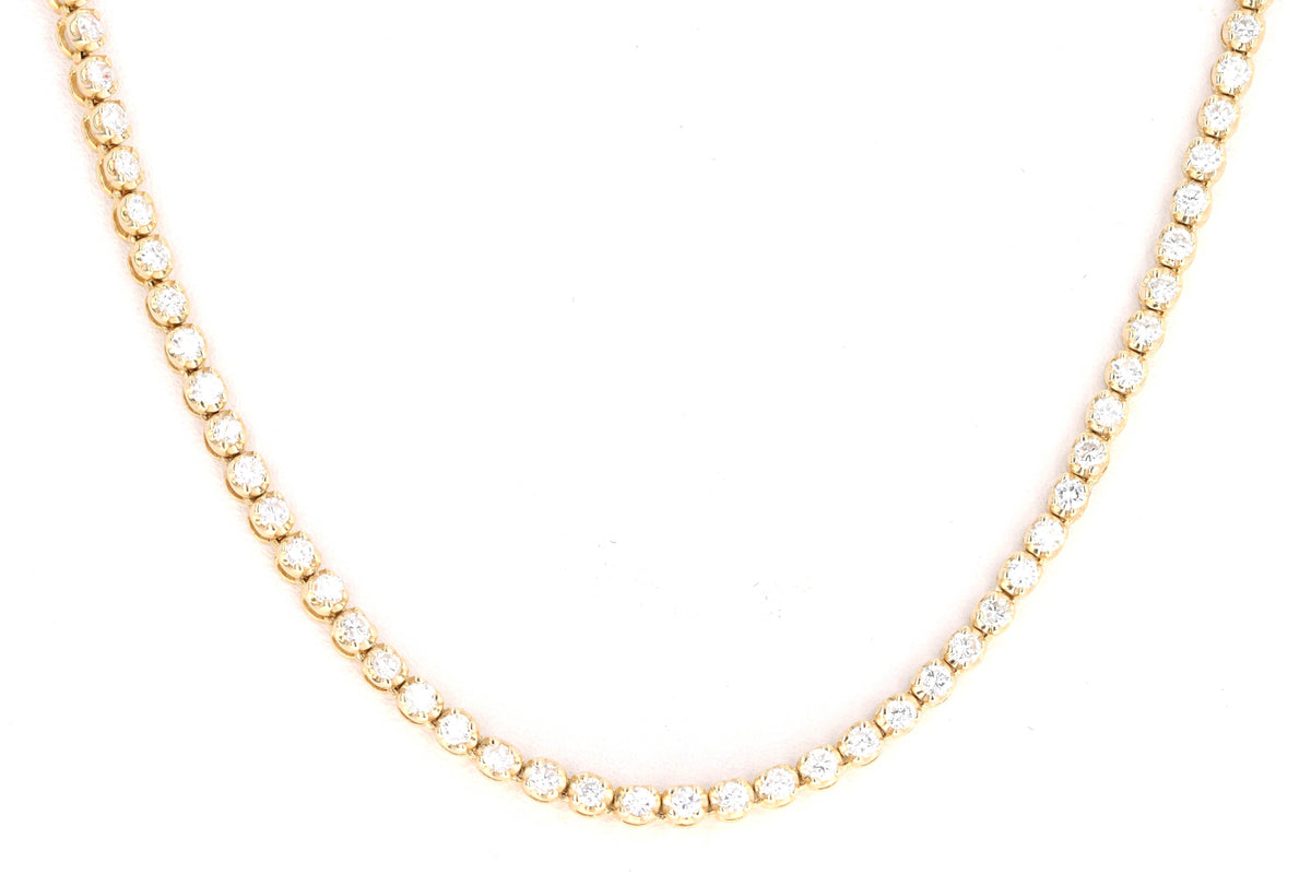 14K Yellow Gold 3.75 Carat Total Weight Round Brilliant Cut Diamond Tennis Necklace - Queen May
