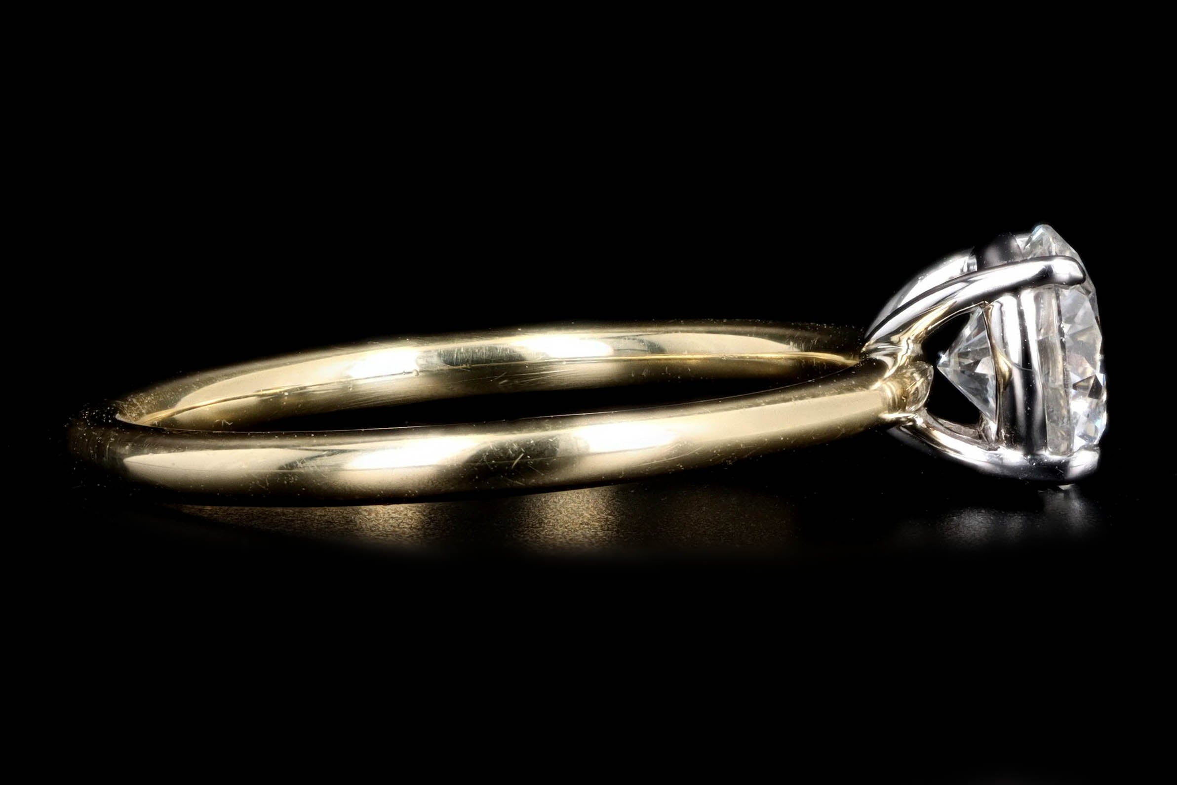18K Yellow Gold & Platinum 0.92 Carat Round Brilliant Diamond Solitaire Engagement Ring GIA Certified - Queen May