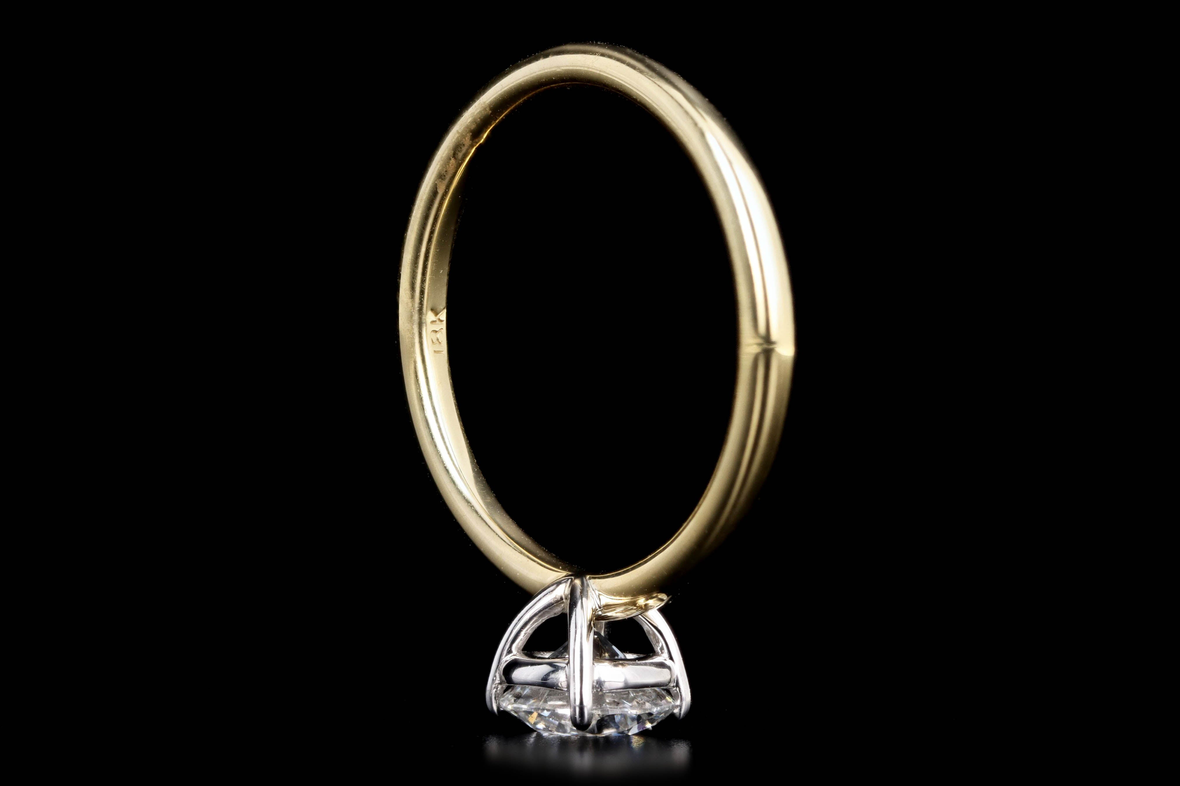 18K Yellow Gold & Platinum 0.92 Carat Round Brilliant Diamond Solitaire Engagement Ring GIA Certified - Queen May