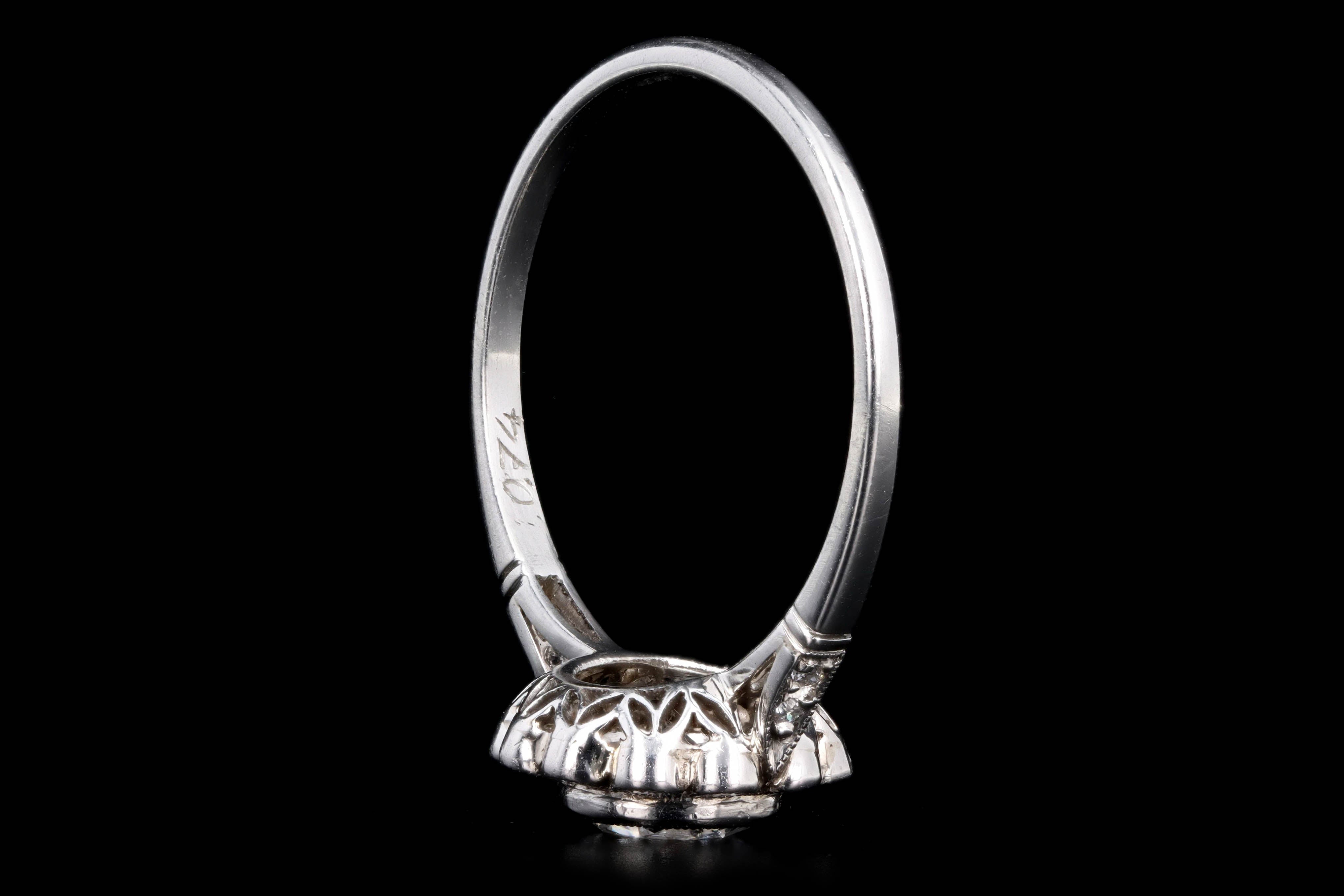 Art Deco Inspired Platinum 0.74 Carat Old European Cut Diamond Cluster Halo Engagement Ring - Queen May