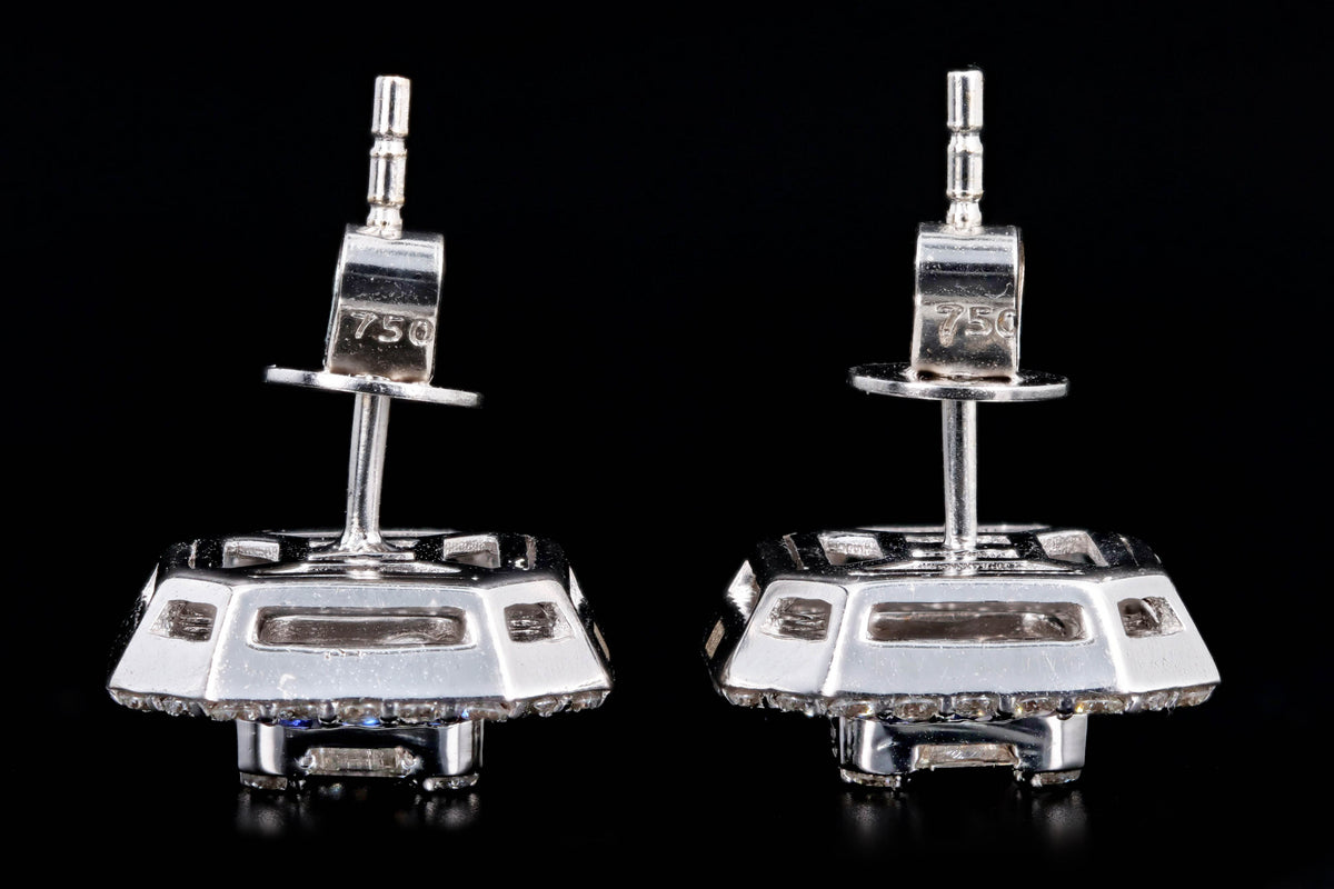 18K White Gold Baguette Cut Diamond & Sapphire Halo Mosaic Earrings - Queen May