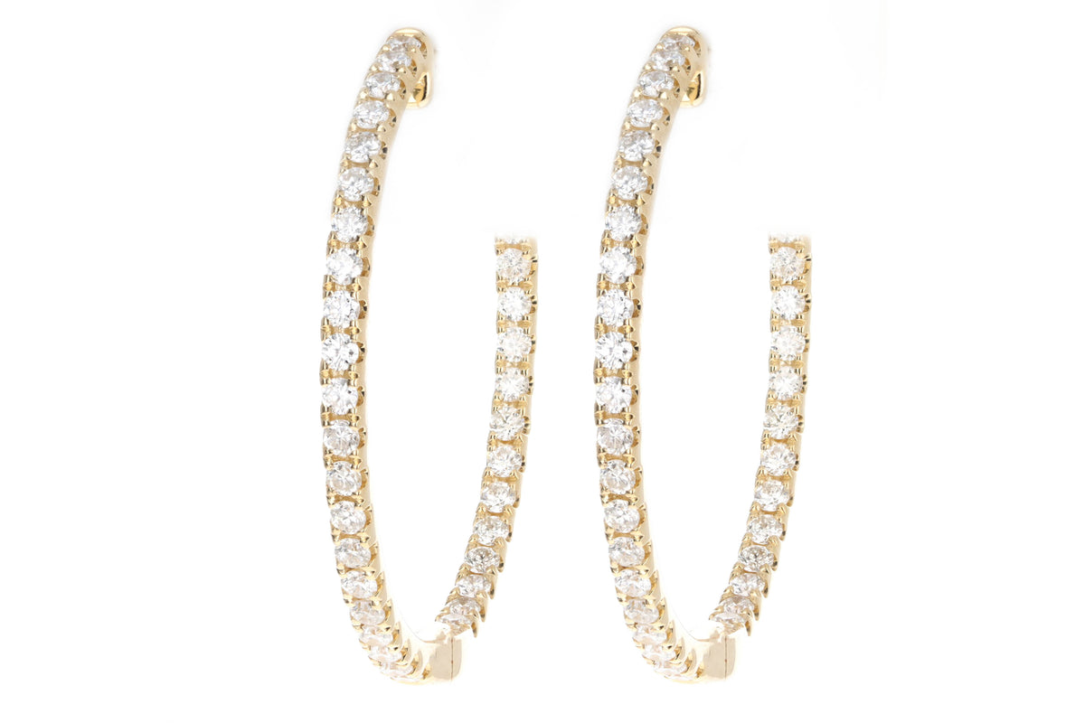 18K White, Yellow or Rose Gold 1.0 Carat Total Weight Diamond Inside Out Hoop Earrings - Queen May