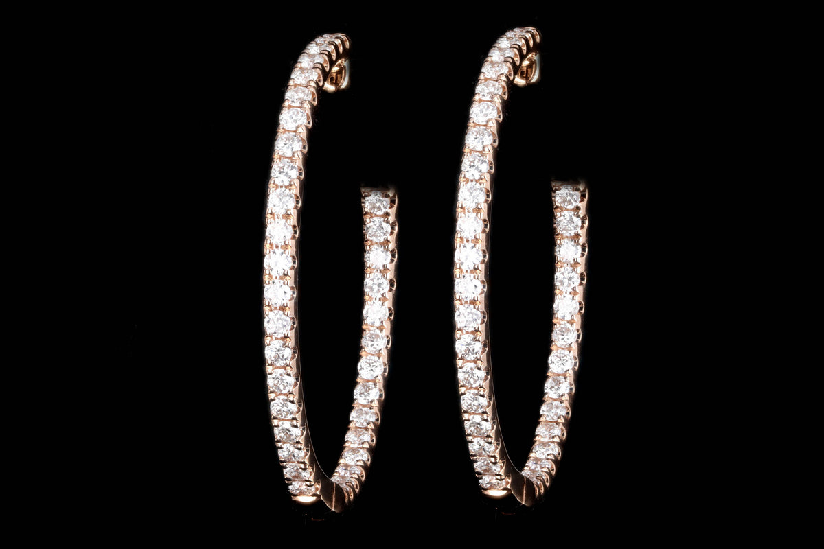 18K White, Yellow or Rose Gold 1.0 Carat Total Weight Diamond Inside Out Hoop Earrings - Queen May
