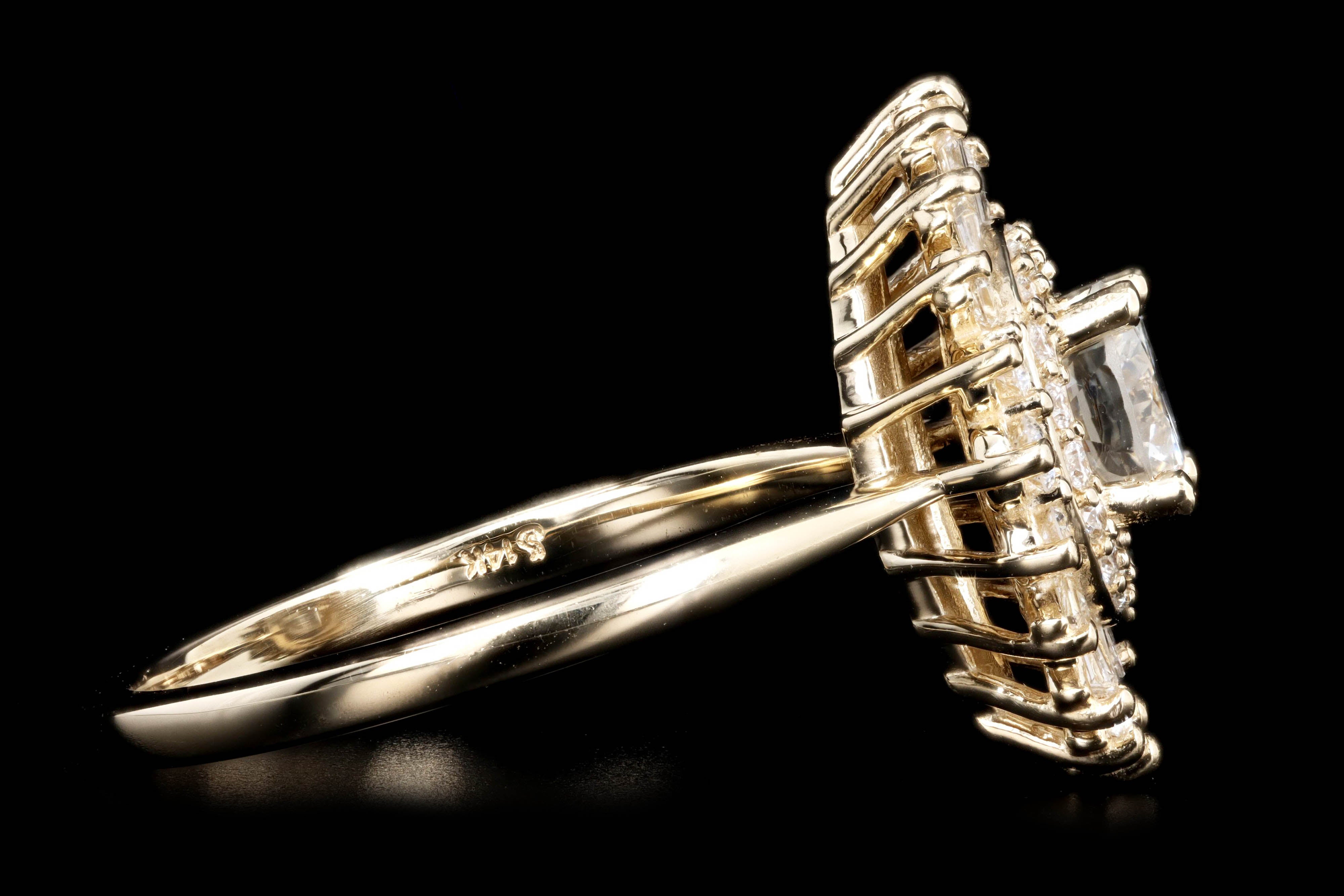 14K Yellow Gold 0.57 Carat Round Brilliant Diamond Fan Ballerina Engagement Ring - Queen May