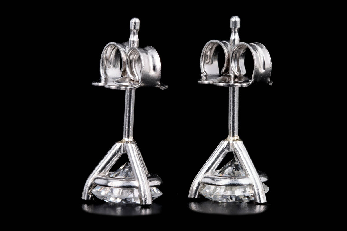 14K White Gold 1.03 Carat Total Weight Round Brilliant Cut Diamond Martini Stud Earrings - Queen May