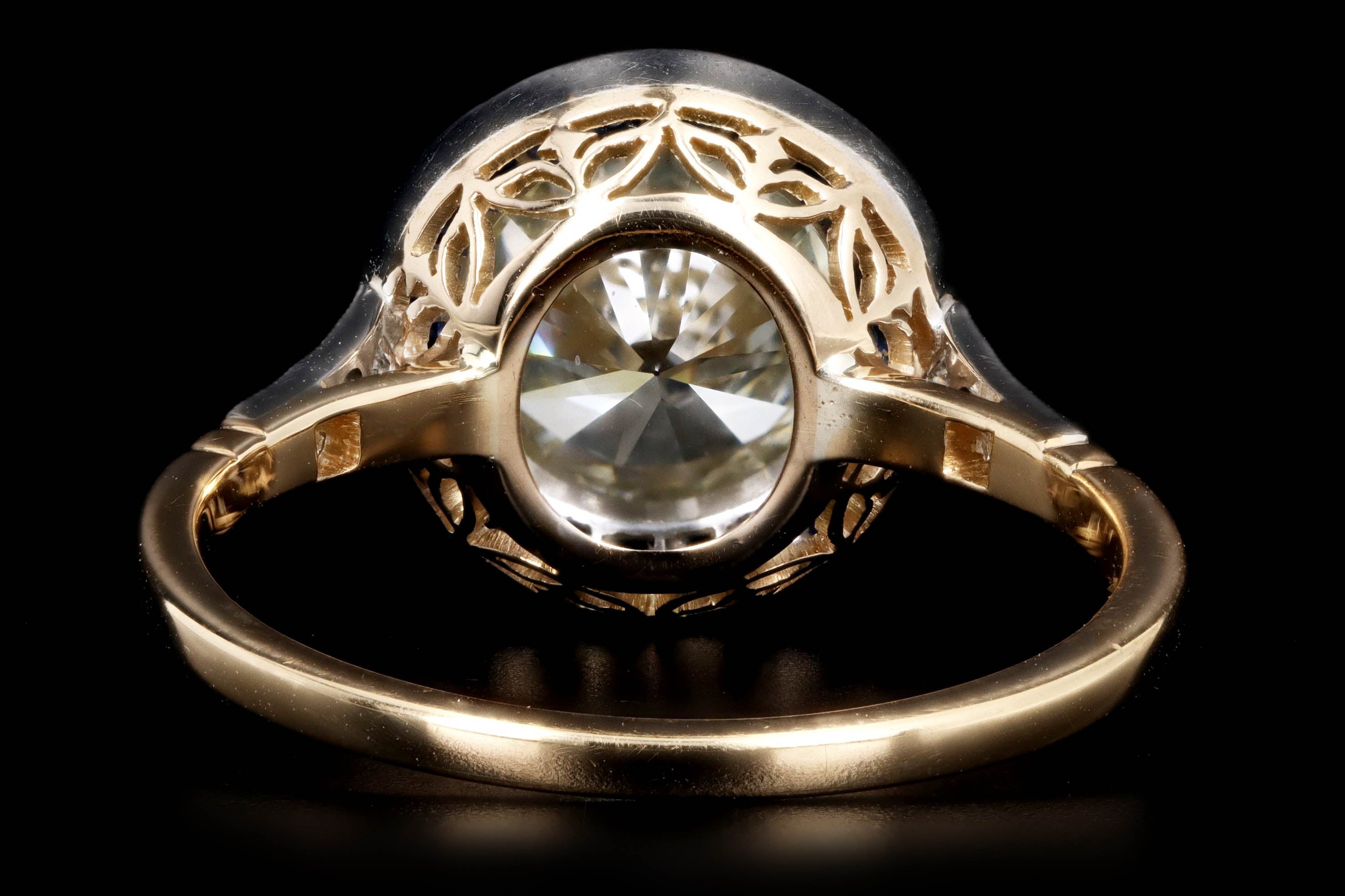 Art Deco Inspired 18K Yellow Gold Platinum 2.12 Carat Round Brilliant Diamond Natural Sapphire Halo Engagement Ring - Queen May