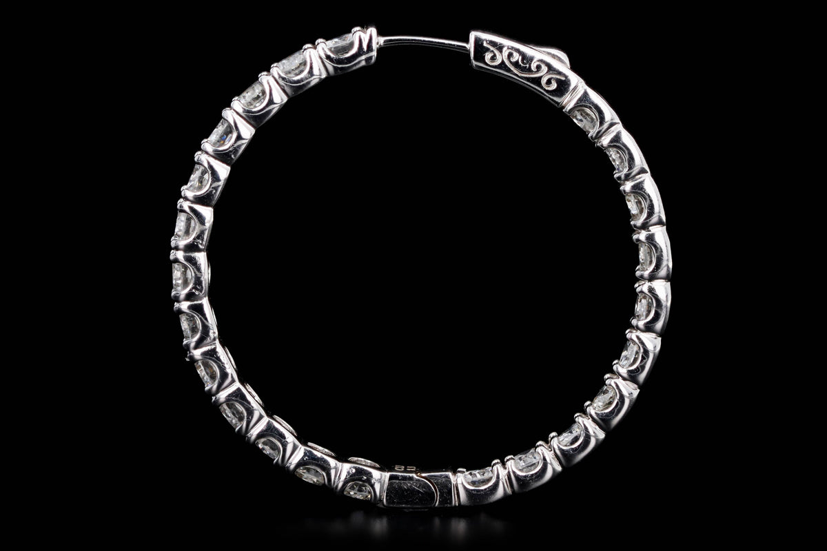 14K White Gold 8.50 Carat Total Weight Round Brilliant Diamond Inside-Out Hoop Earrings - Queen May