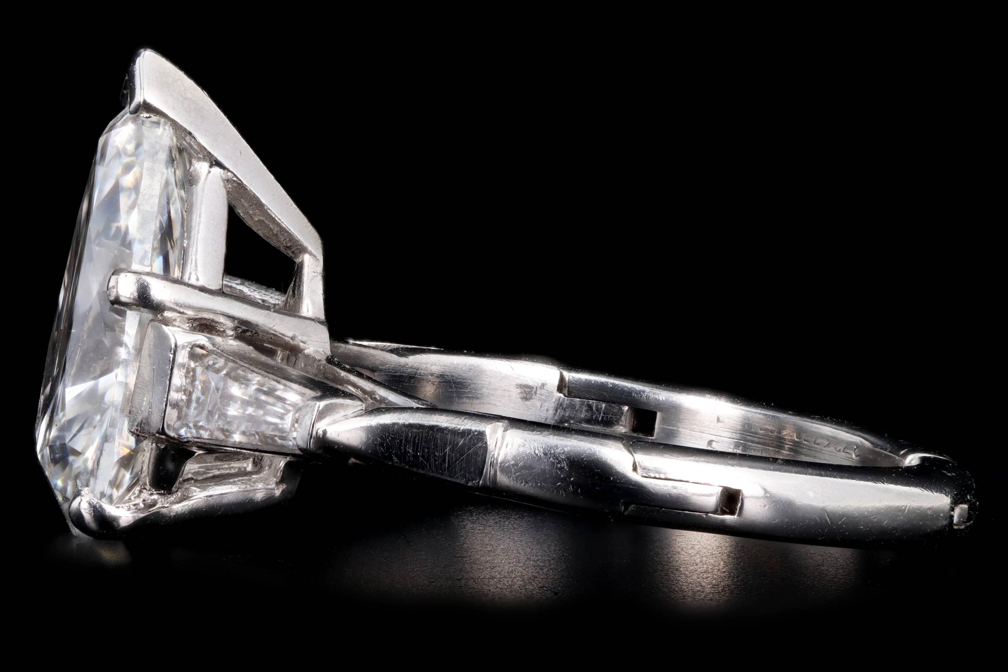 Platinum 4.03 Carat Pear Diamond Three Stone Baguette Engagement Ring GIA Certified - Queen May