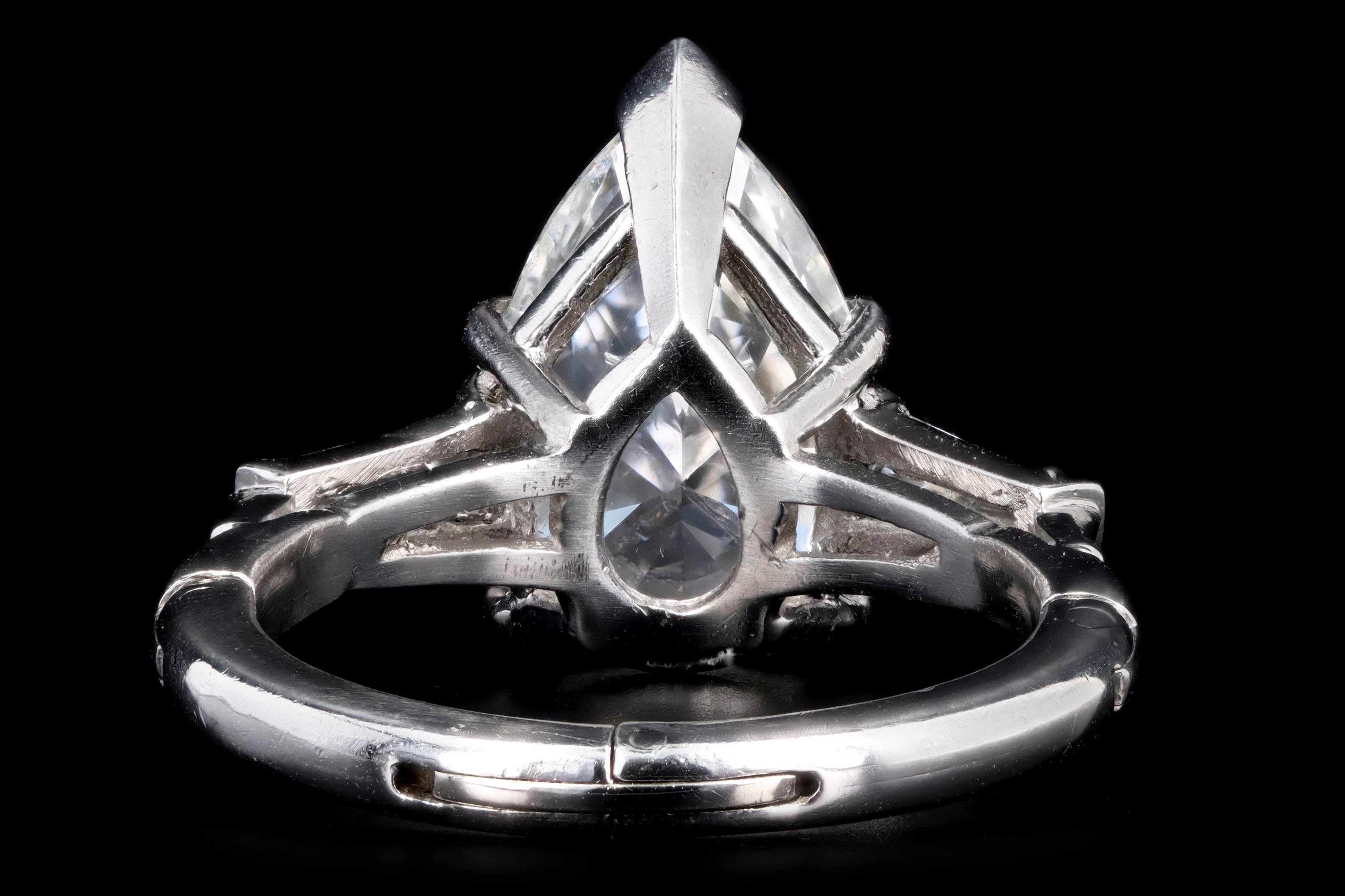 Platinum 4.03 Carat Pear Diamond Three Stone Baguette Engagement Ring GIA Certified - Queen May