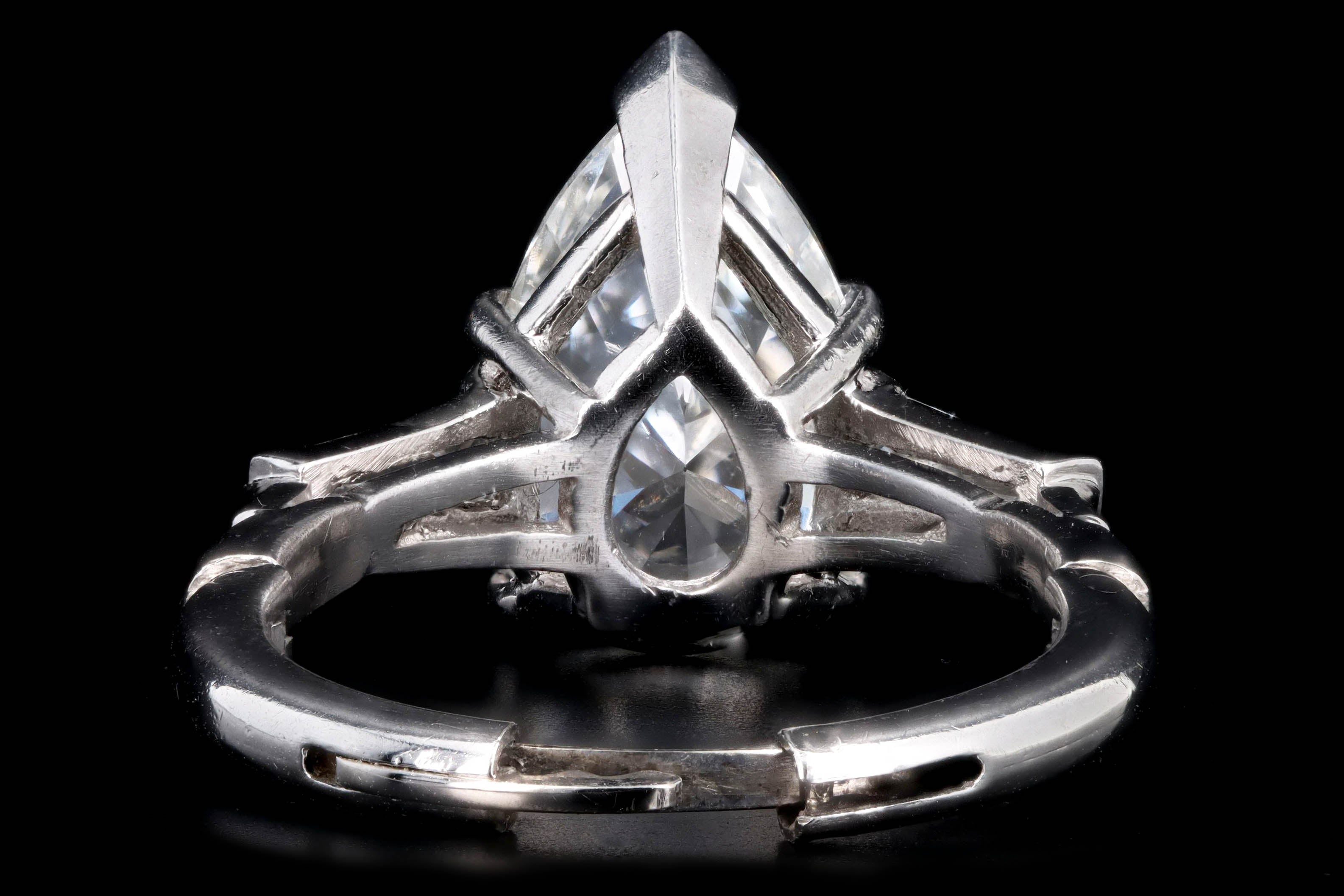 Platinum 4.03 Carat Pear Diamond Three Stone Baguette Engagement Ring GIA Certified - Queen May