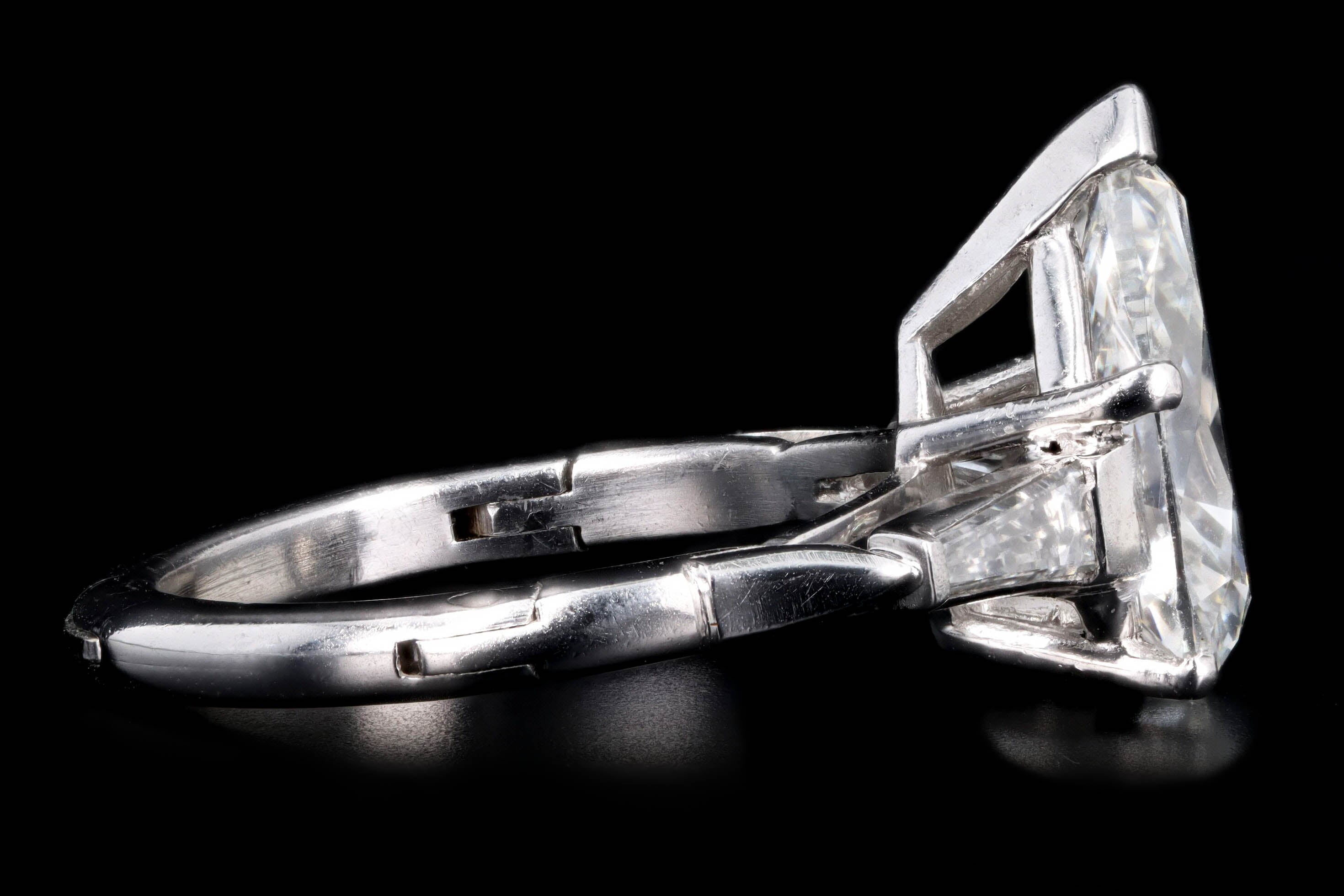 Platinum 4.03 Carat Pear Diamond Three Stone Baguette Engagement Ring GIA Certified - Queen May